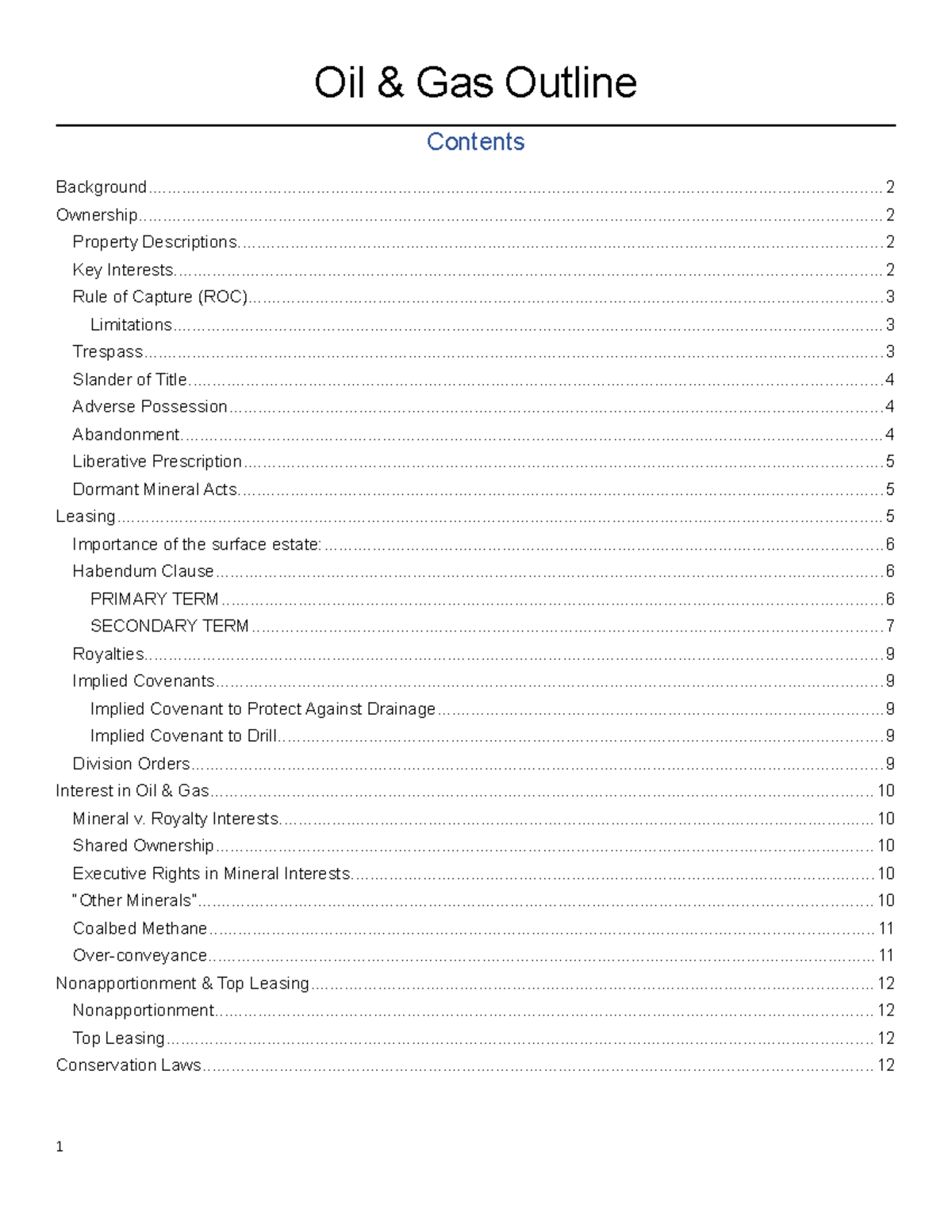 Outline - A general summary of all the topics of the course - Oil & Gas ...