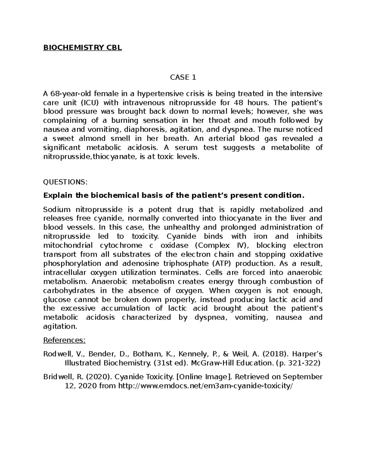 Bicchemistry CASE Based Problems 2 - BIOCHEMISTRY CBL CASE 1 A 68-year ...