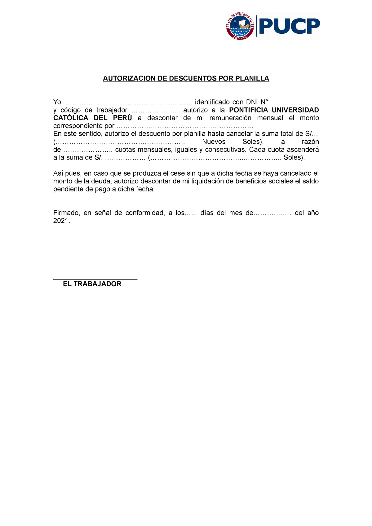 Formato de autorización para descuento por planilla 2021 - AUTORIZACION DE  DESCUENTOS POR PLANILLA - Studocu