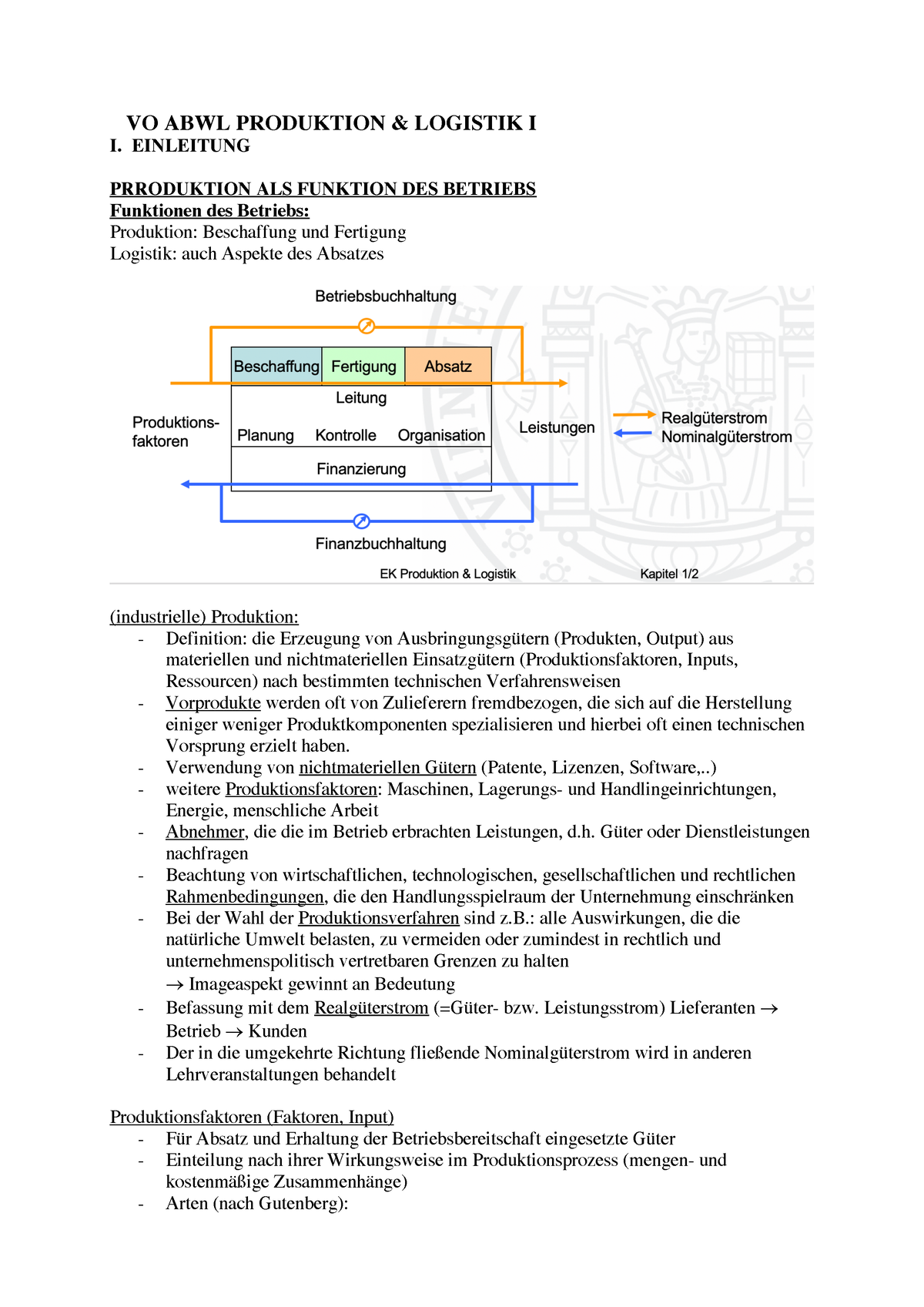 VO ABWL Produktion& Logistik - VO ABWL PRODUKTION & LOGISTIK I I ...