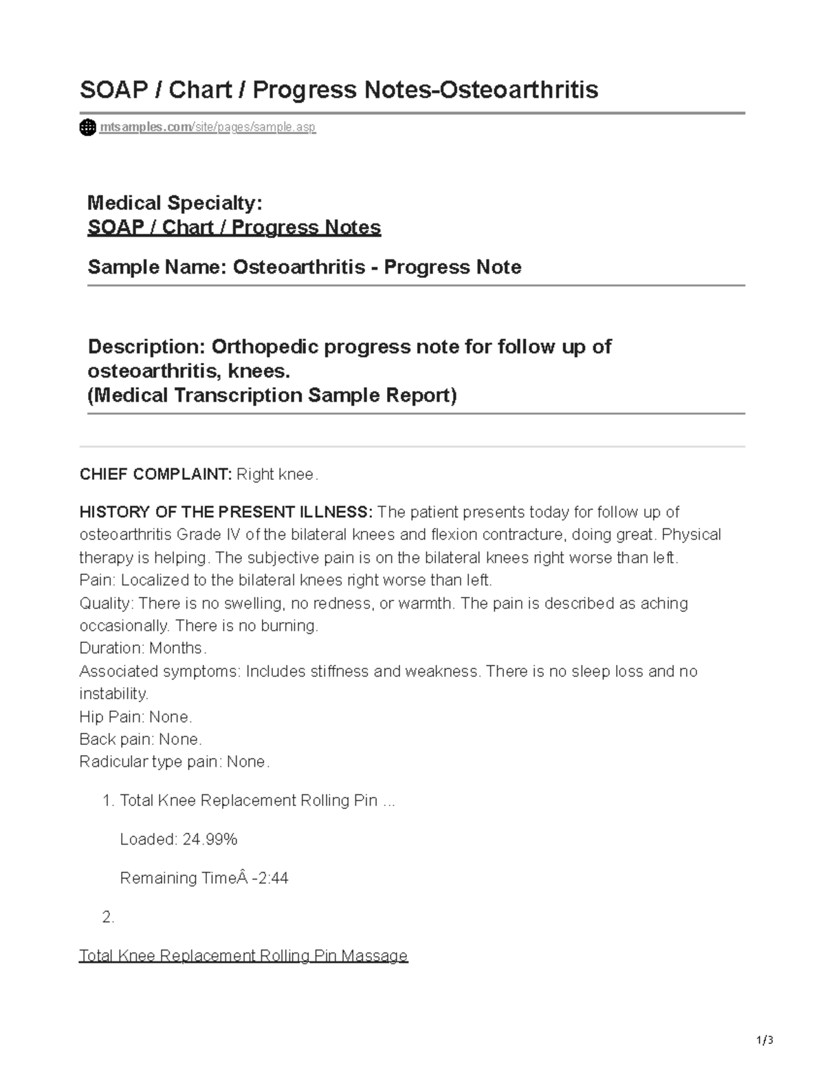 Chart Progress NotesOsteoarthritis 1/ SOAP