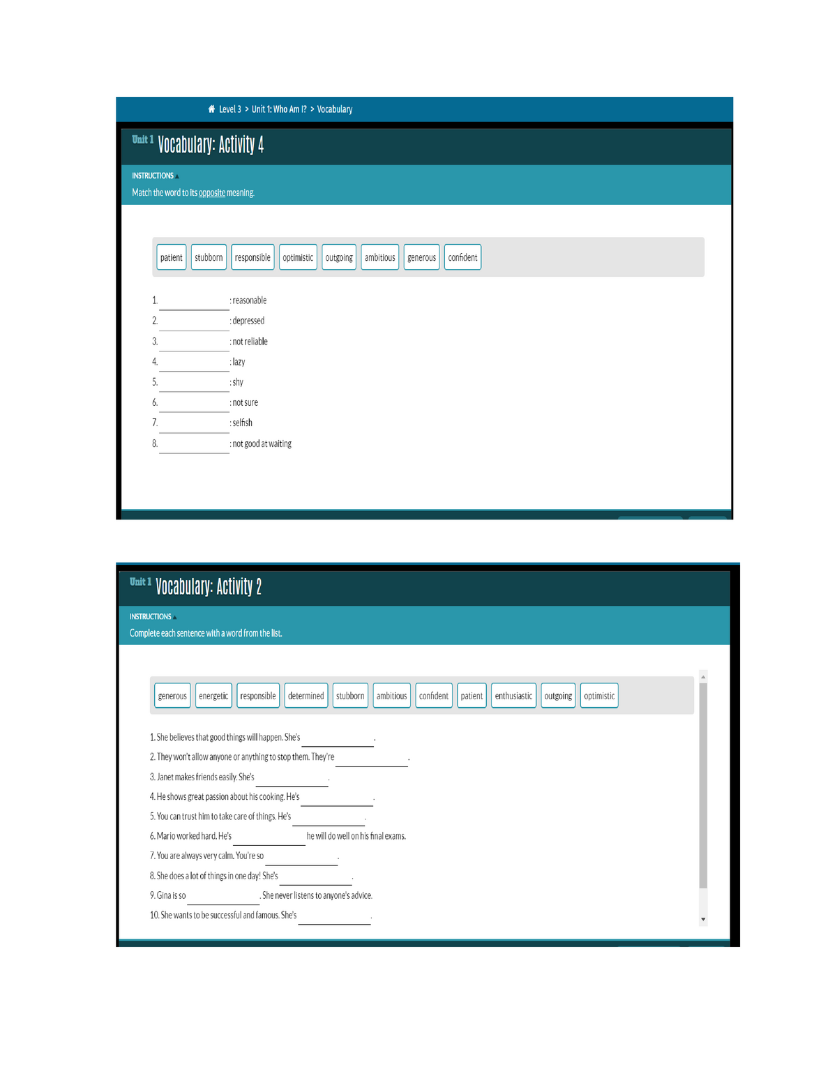 Independent Work Myelt Unit 1 Vocabulary - Ciencias Sociales ...