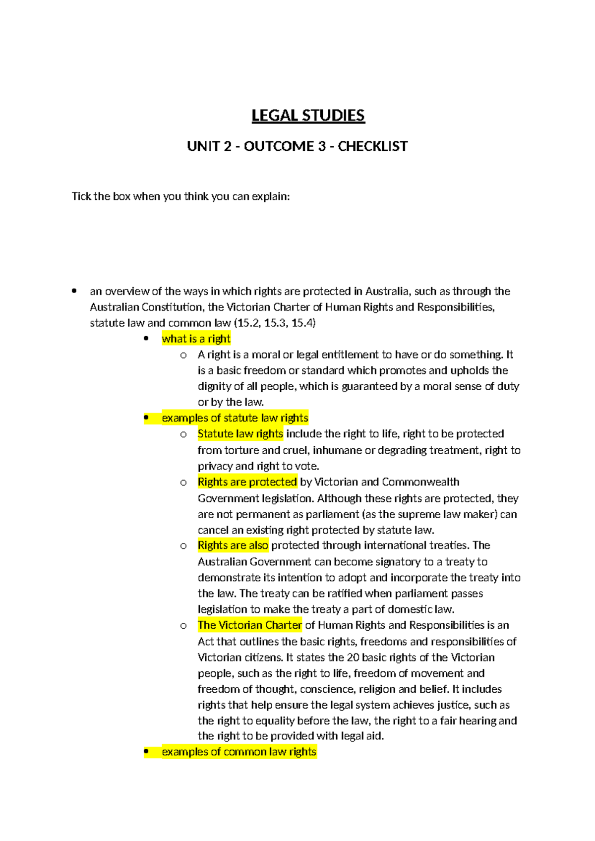 Unit 2 Outcome 3 cue cards - LEGAL STUDIES UNIT 2 - OUTCOME 3 ...