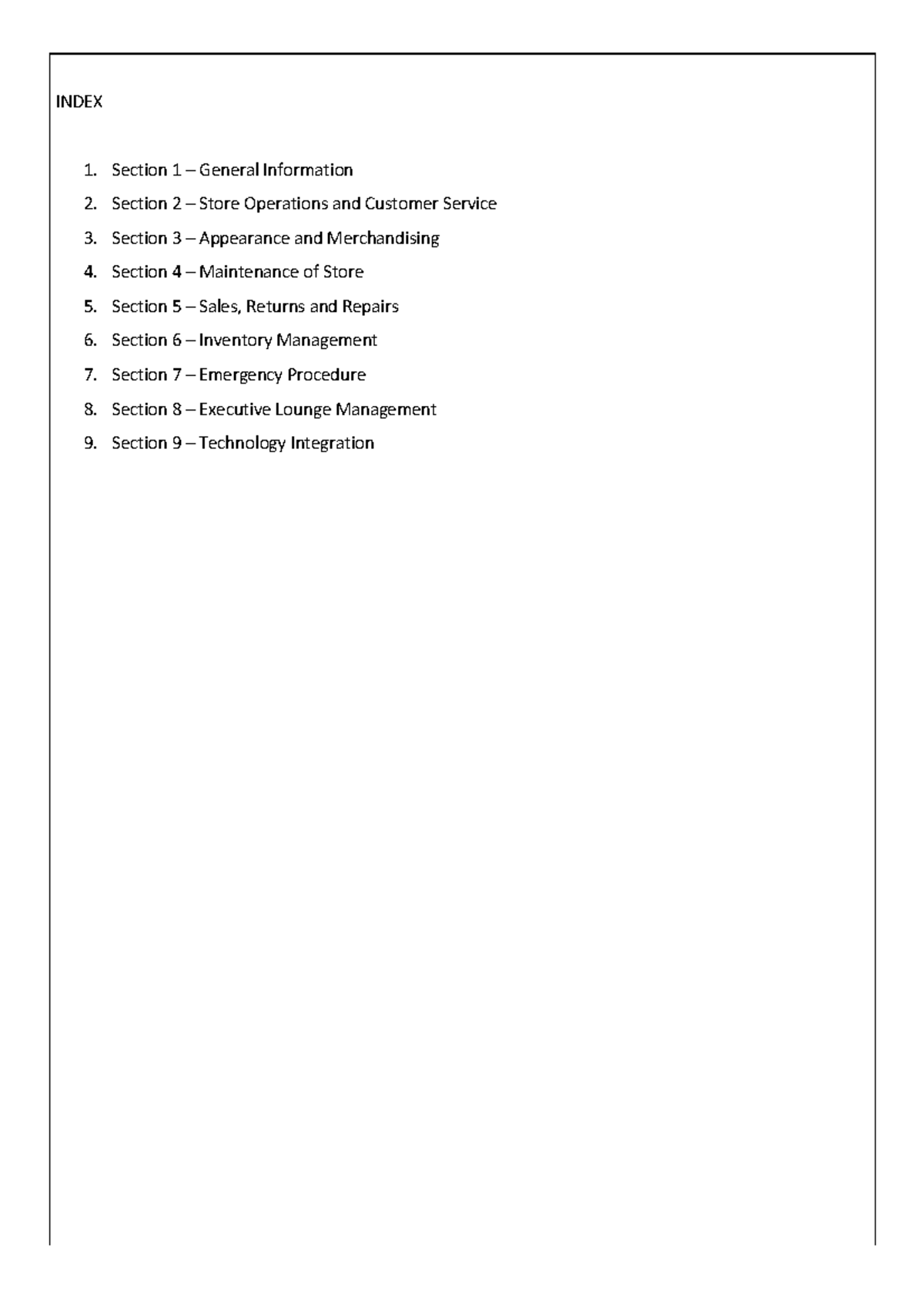 Index - INDEX Section 1 – General Information Section 2 – Store ...