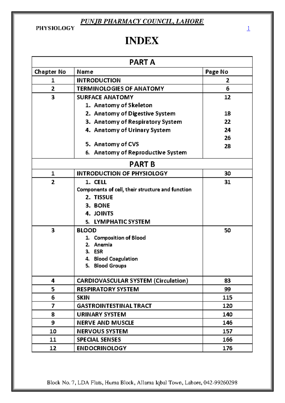 Anatomy + physiology book - PHYSIOLOGY 1 INDEX PART A Chapter No Name ...