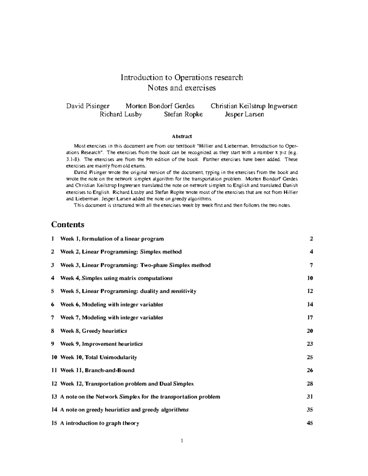 Exercises - Introduction to Operations research Notes and exercises ...