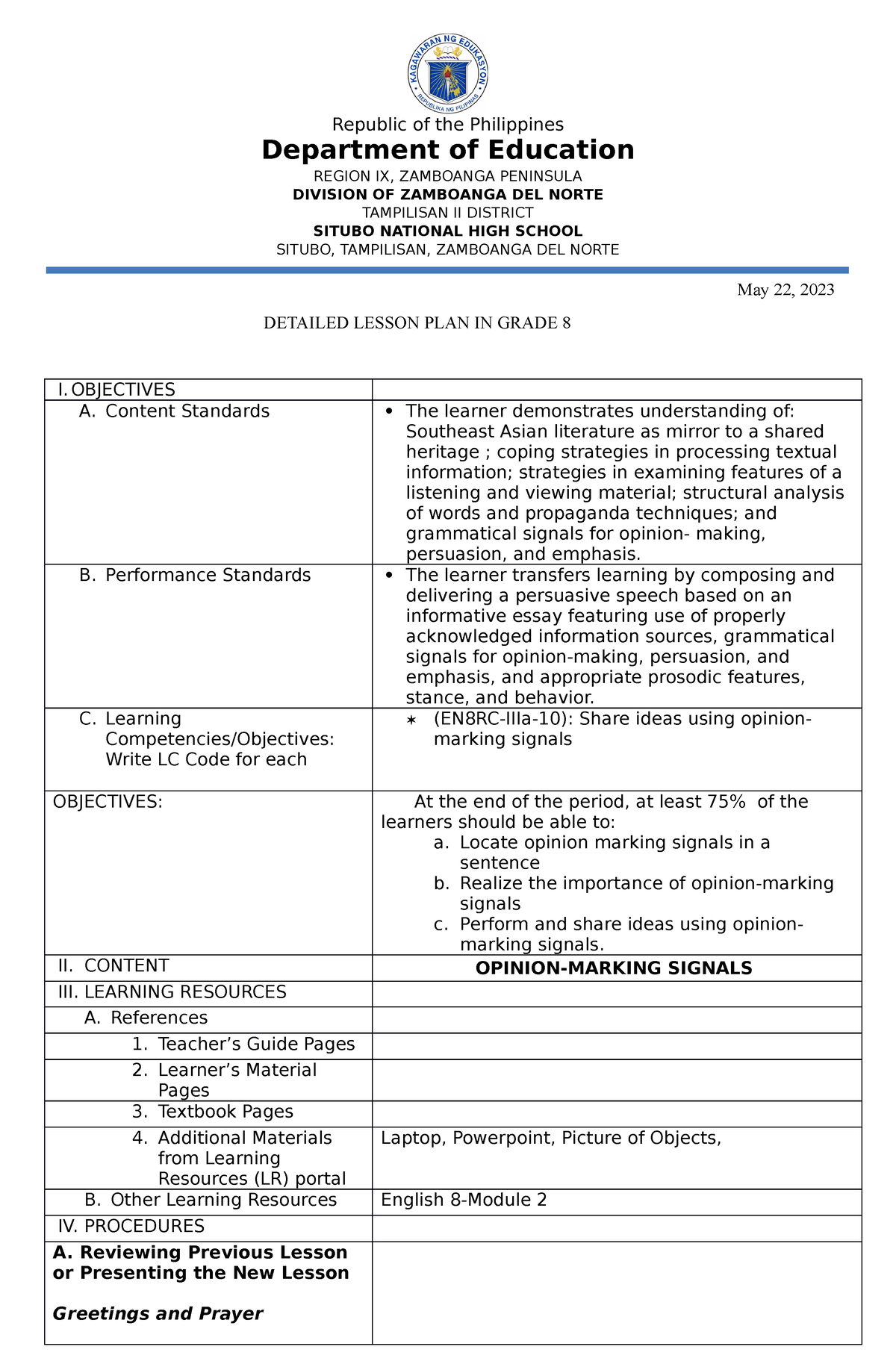 DLP Opinion-marking Signals - Republic Of The Philippines Department Of ...