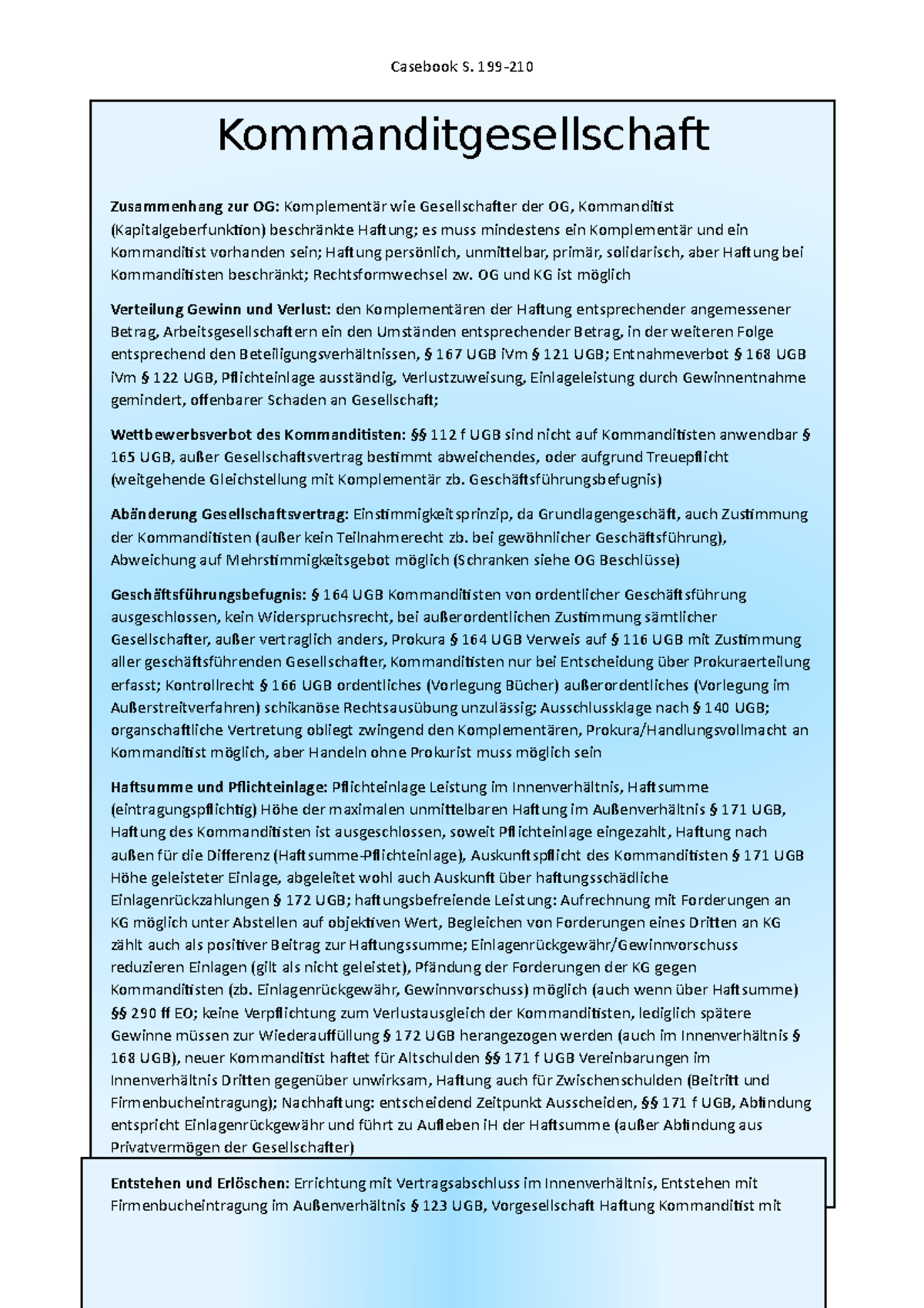 Kommanditgesellschaft - Casebook S. 199- Kommanditgesellschaft ...