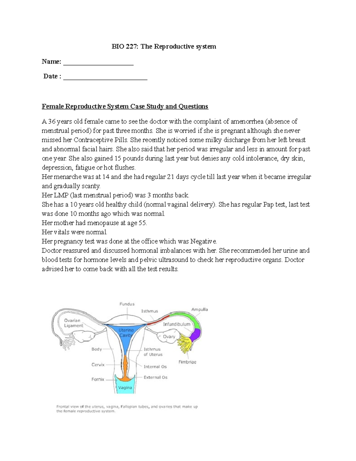 female reproductive system case study and questions answers