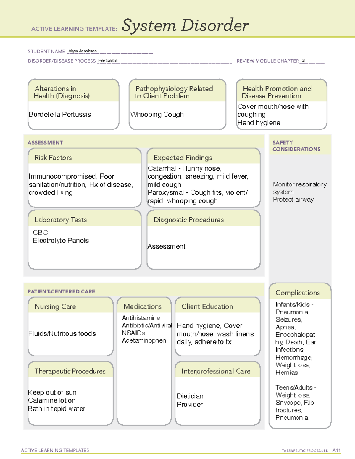 ATI Template #6 - Pertussis - ACTIVE LEARNING TEMPLATES TherapeuTic ...