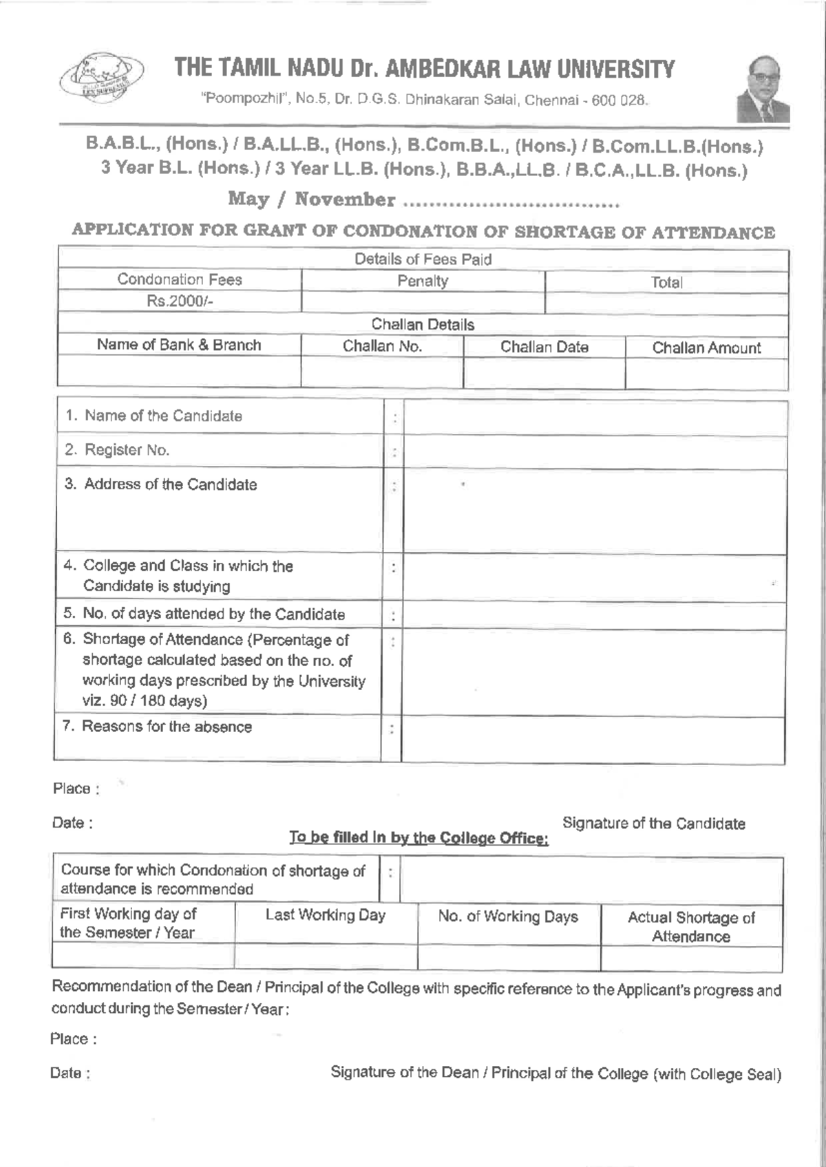 Condonation Form - Llb notes free - Bachelor of Law - Studocu