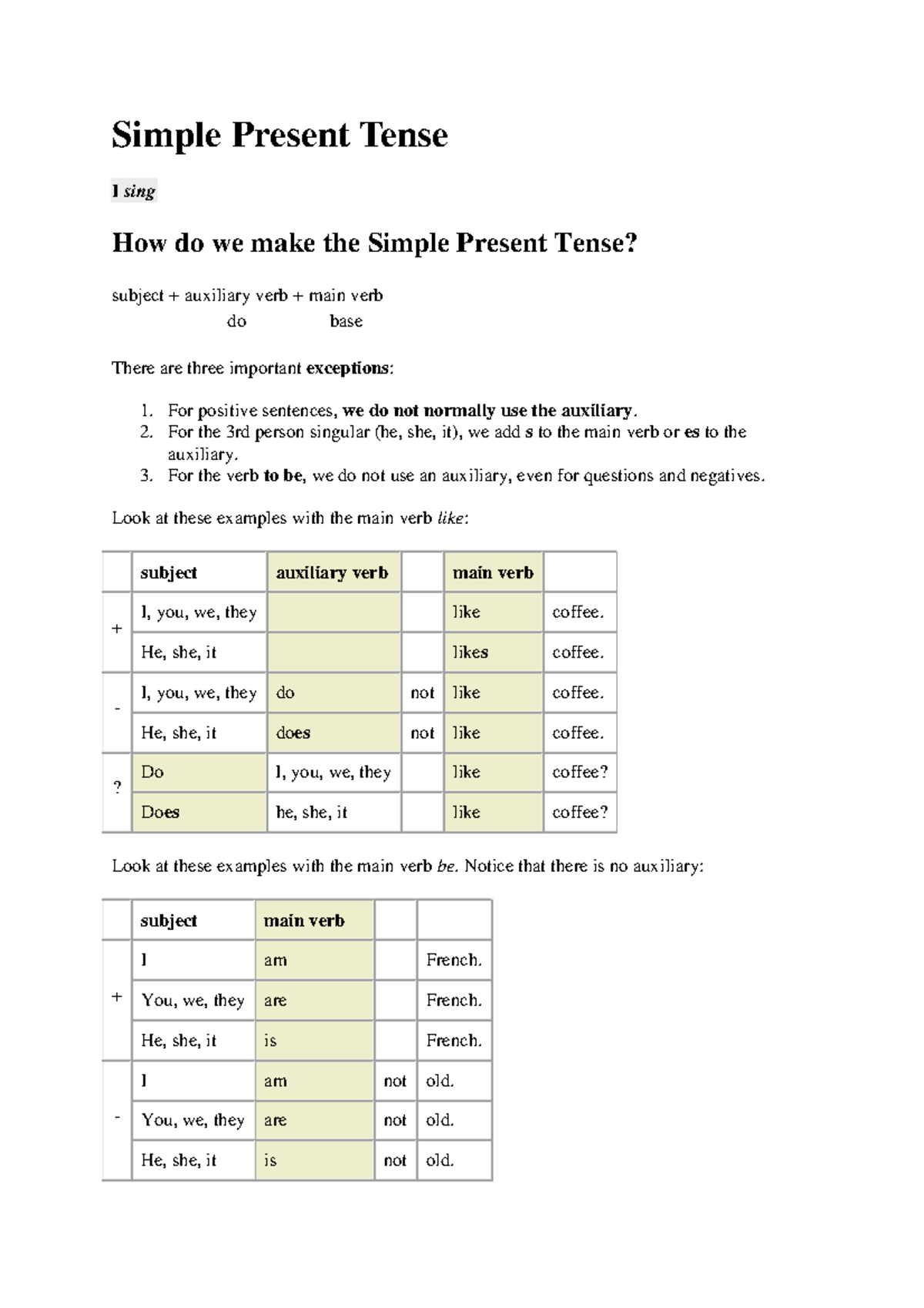 Simple Present Tense - notes - Simple Present Tense I sing How do we ...