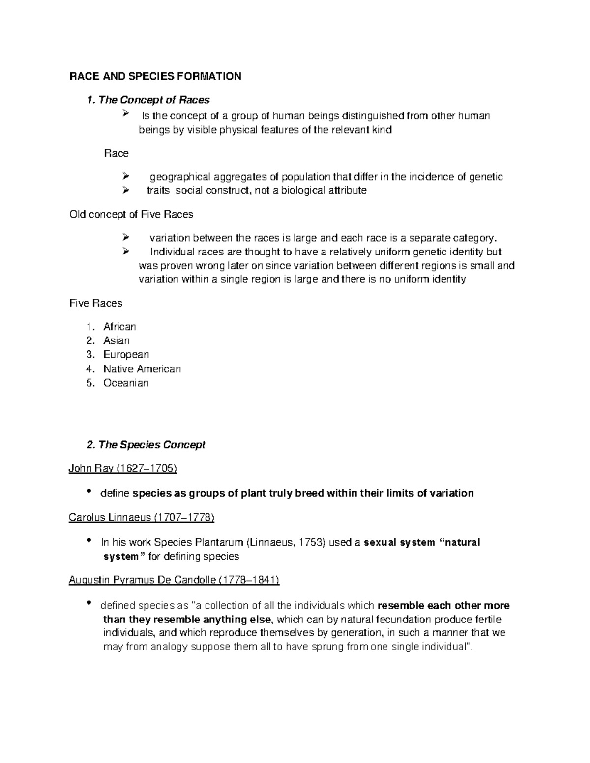Race and species formation RACE AND SPECIES FORMATION The Concept of