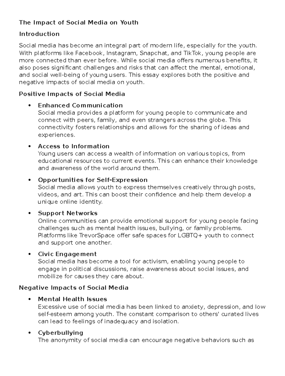 The Impact of Social Media on Youth - The Impact of Social Media on ...