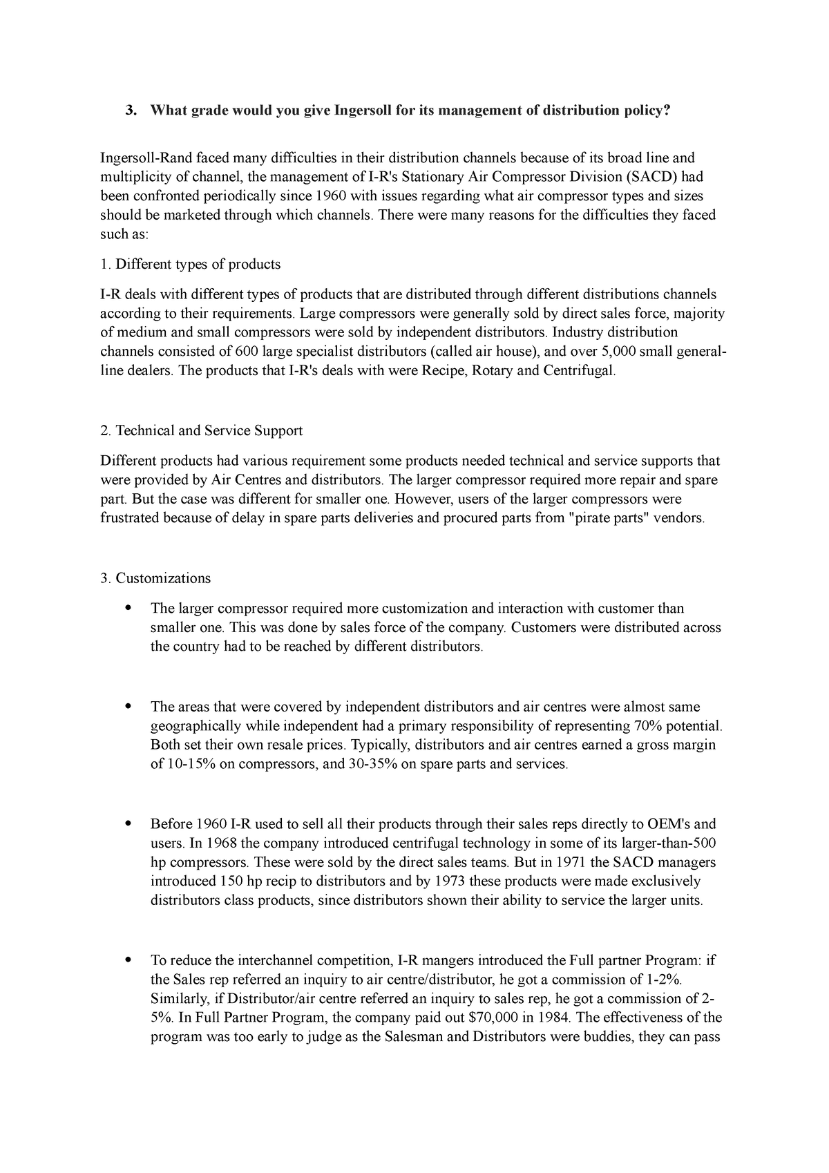 Ingersoil - ingersol rand case analysis - What grade would you give ...