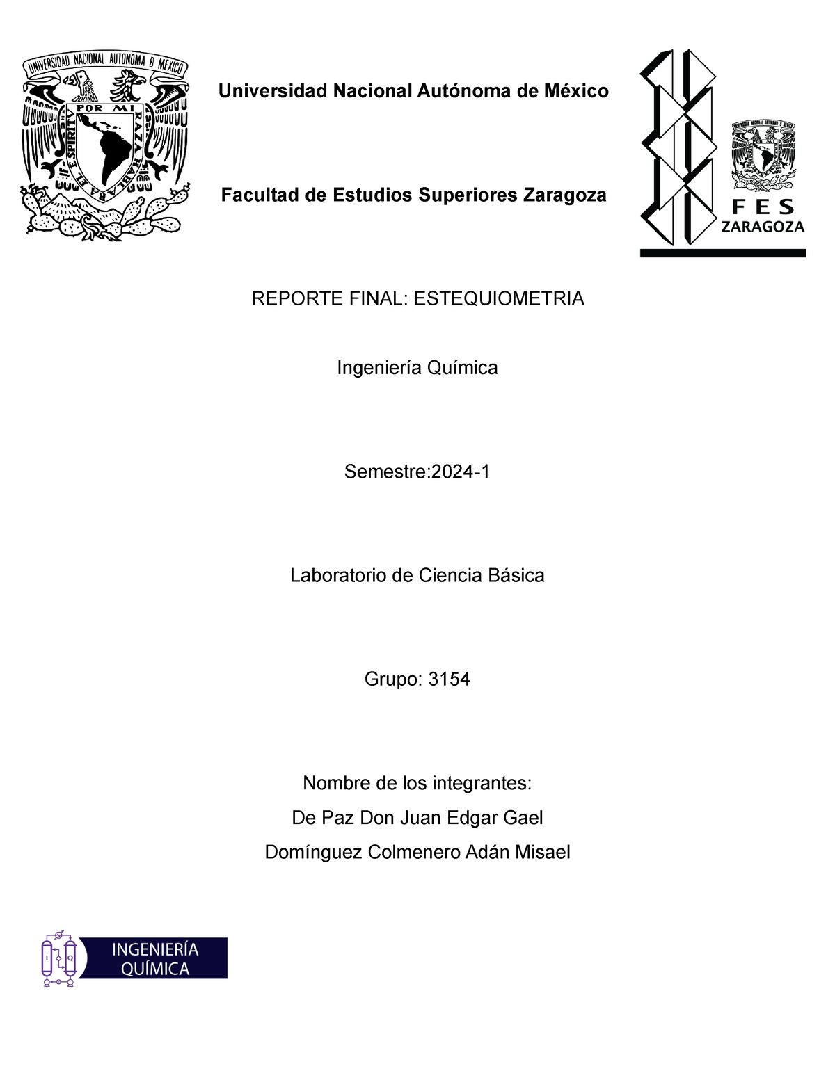 Informe Final DE Estequiometria - Universidad Nacional Autónoma De ...