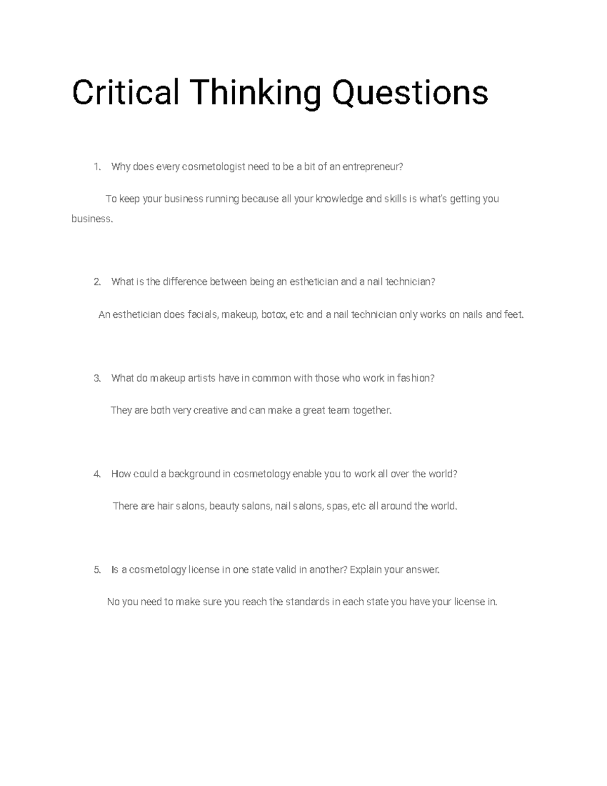 health critical thinking questions