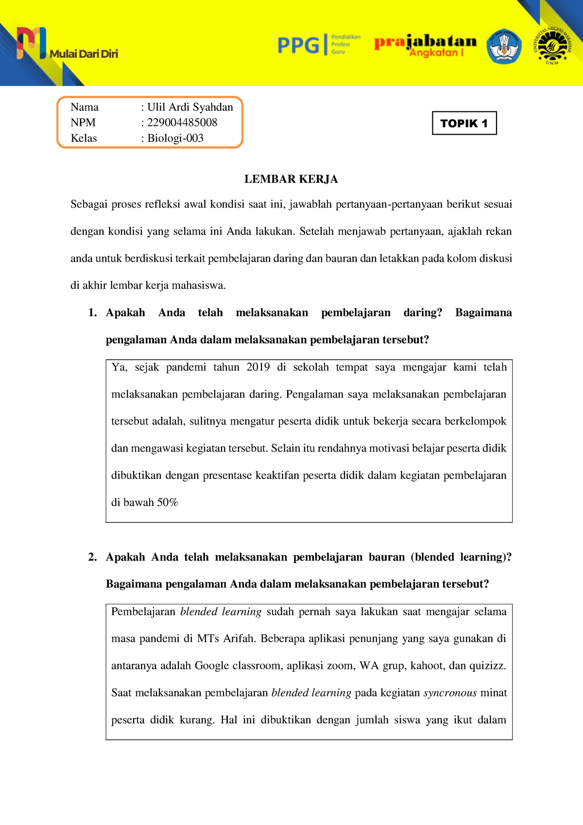 1.1 Mulai Dari Diri LK 1 (Topik 1 Asesmen Ulil Ardi Syahdan) - Nama ...