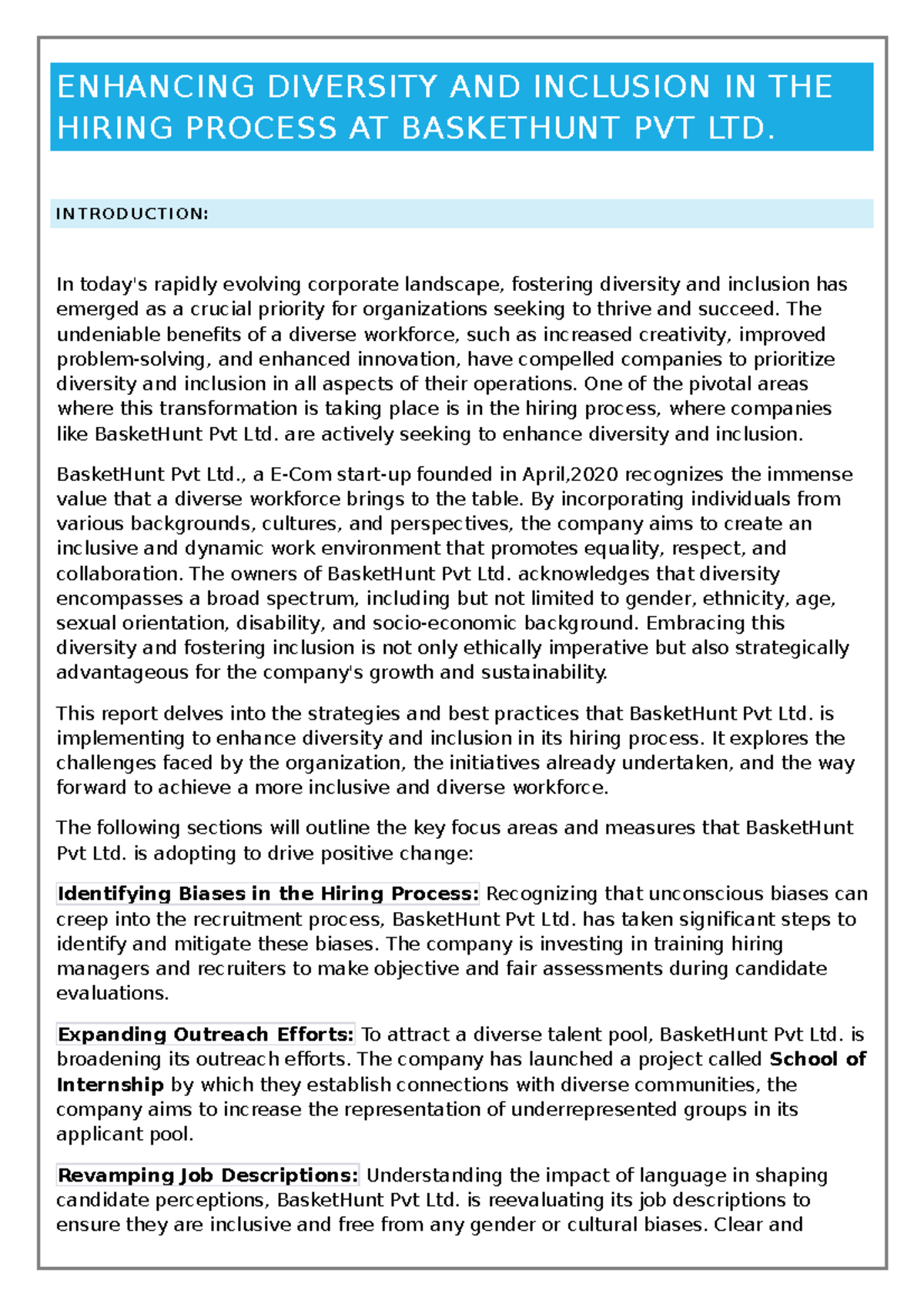 Enhancing Diversity and Inclusion in the Hiring Process at Basket Hunt ...