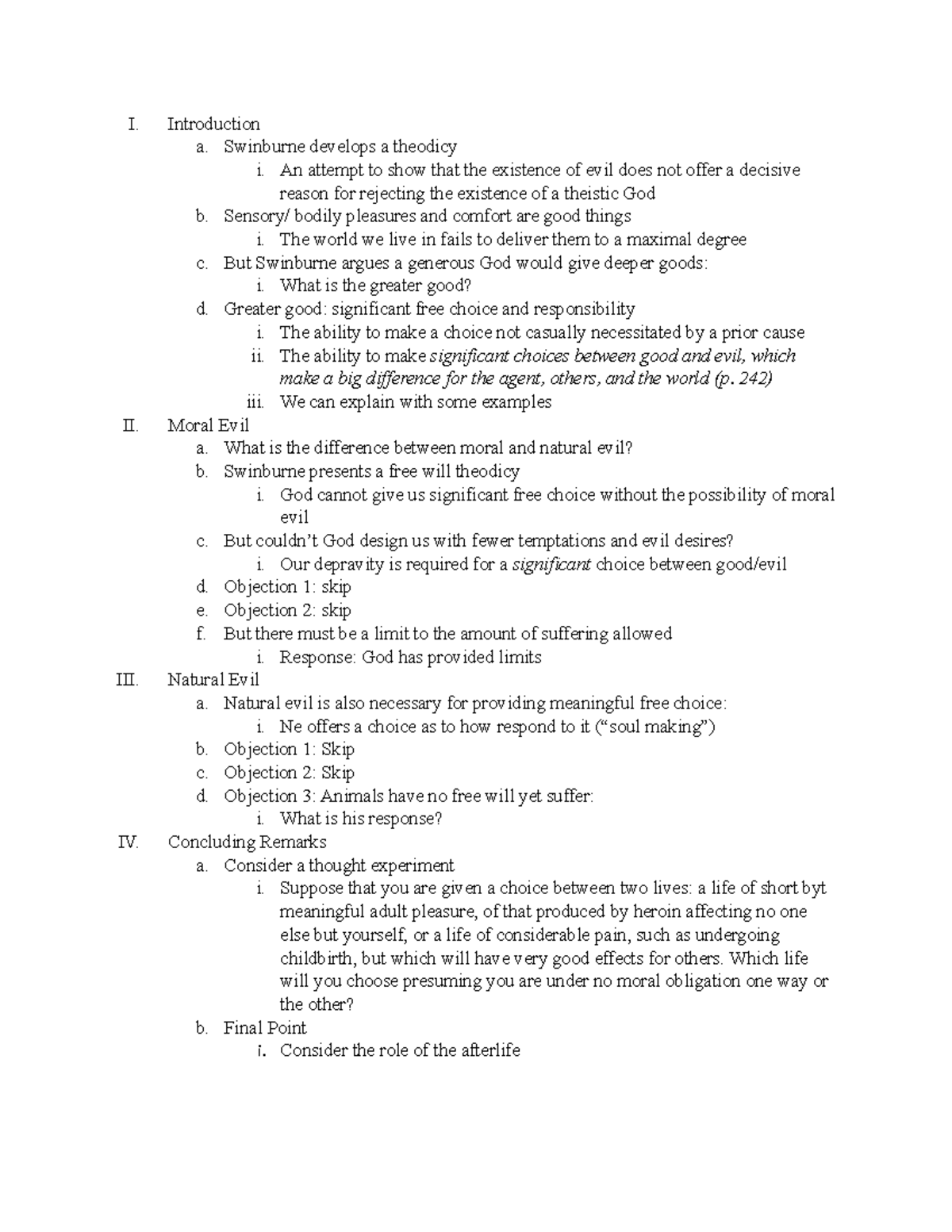 Swinbures Theodicy - Todd Kukla - I. Introduction A. Swinburne Develops 