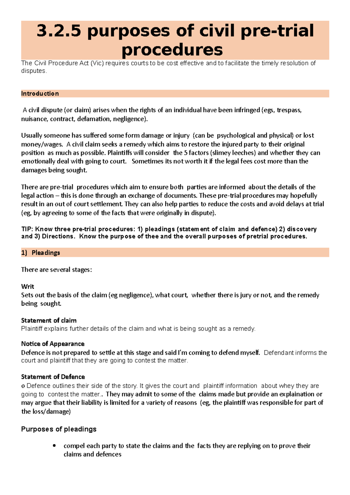 3.2.5 civil pre trial procedures V2 3.2 purposes of civil pretrial procedures The Civil