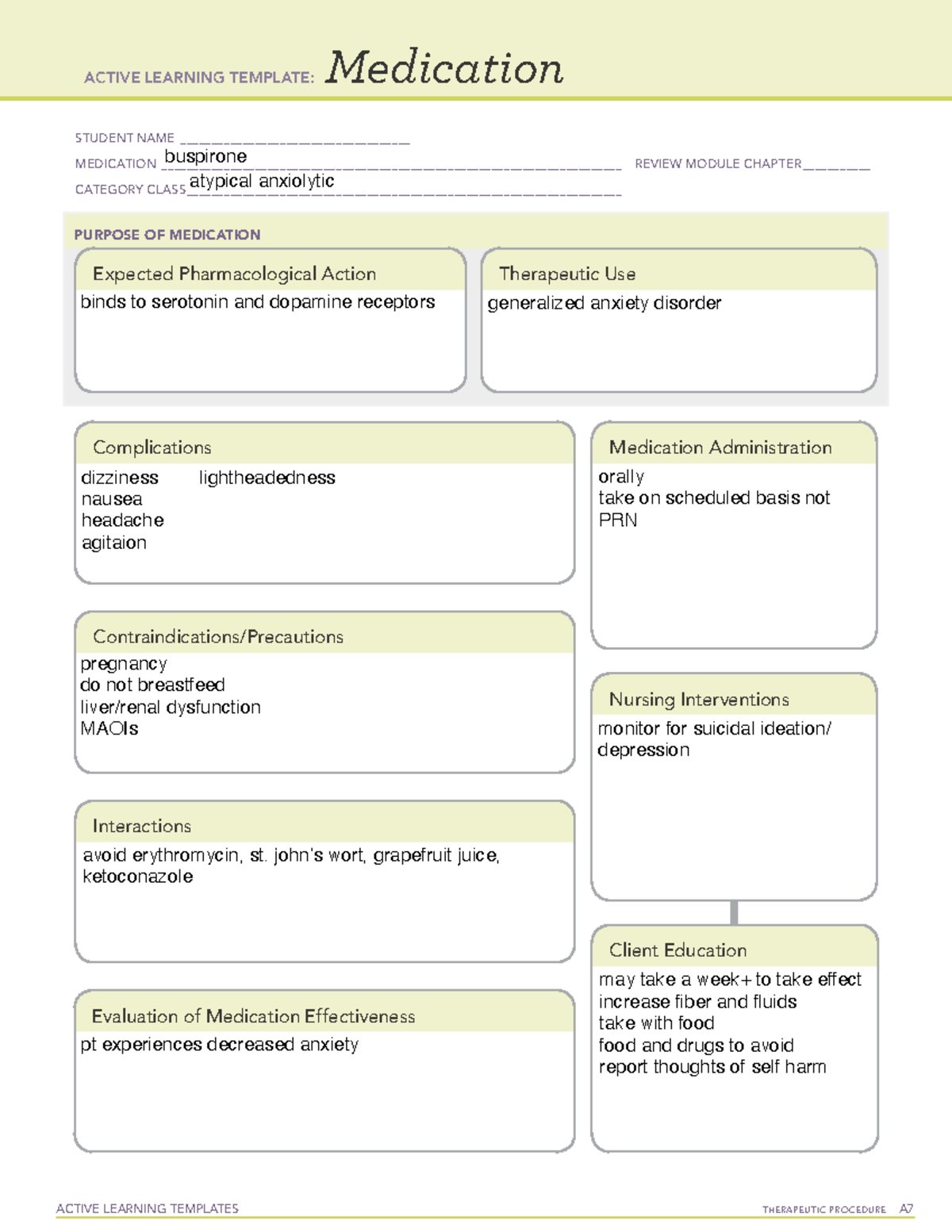 Atypical anxiolytic meds ACTIVE LEARNING TEMPLATES THERAPEUTIC