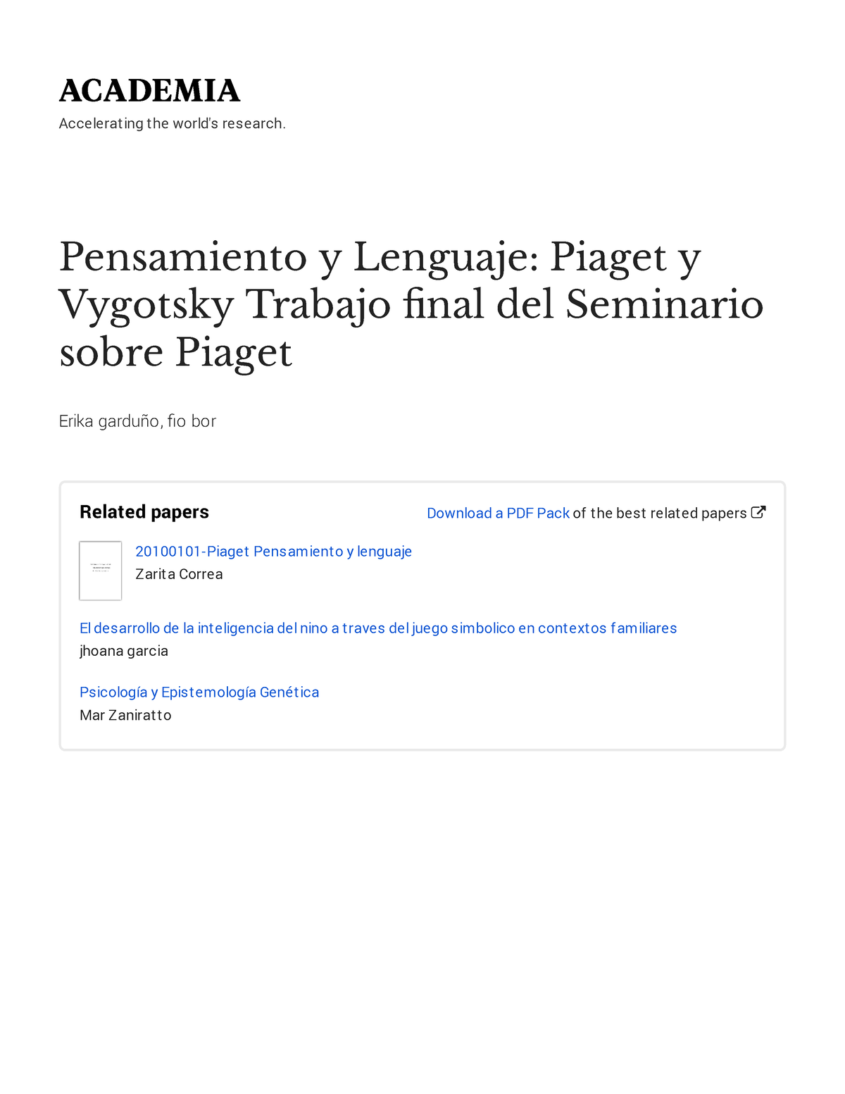 Unidad 3 Pensamiento y lenguaje Piaget y Vigotsky with cover