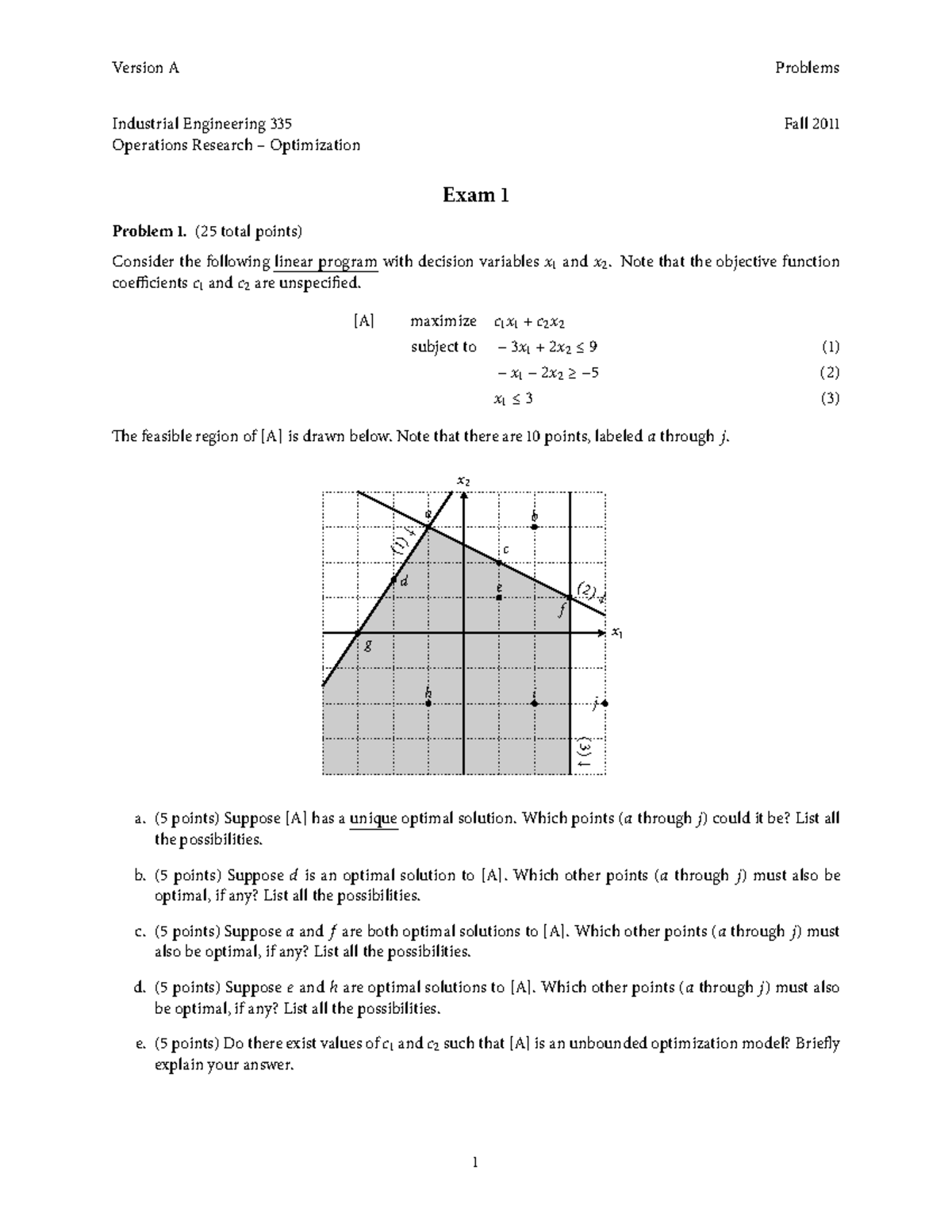 IE335 Fall2011 Exam1A - Version A Problems Industrial Engineering çç ...