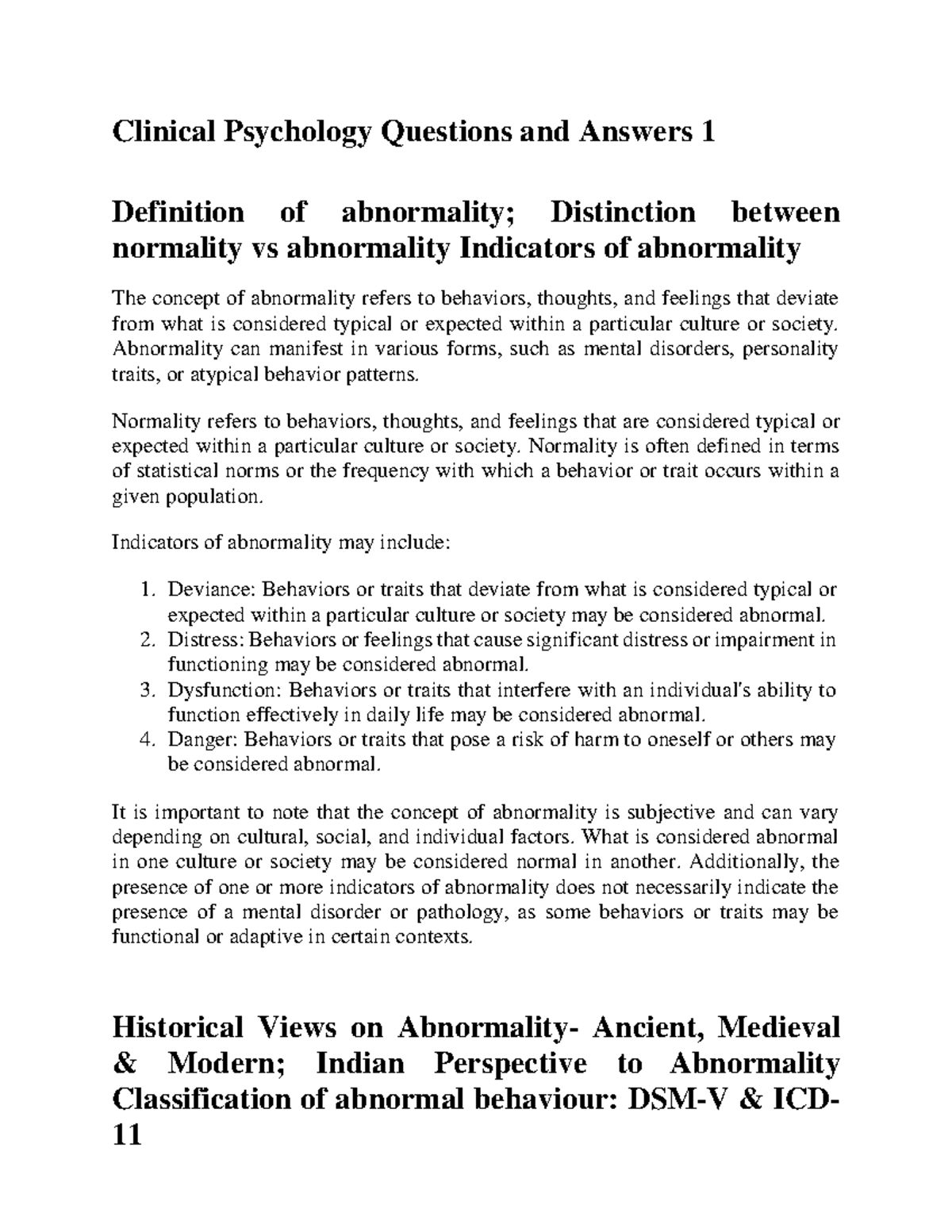 Clinical psychology basic questions 1 Clinical Psychology Questions