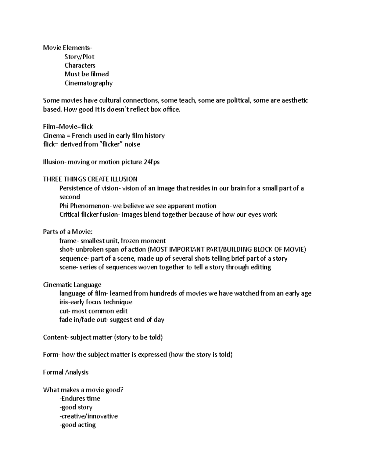 Basic Principles/History of Film - Movie Elements- Story/Plot ...