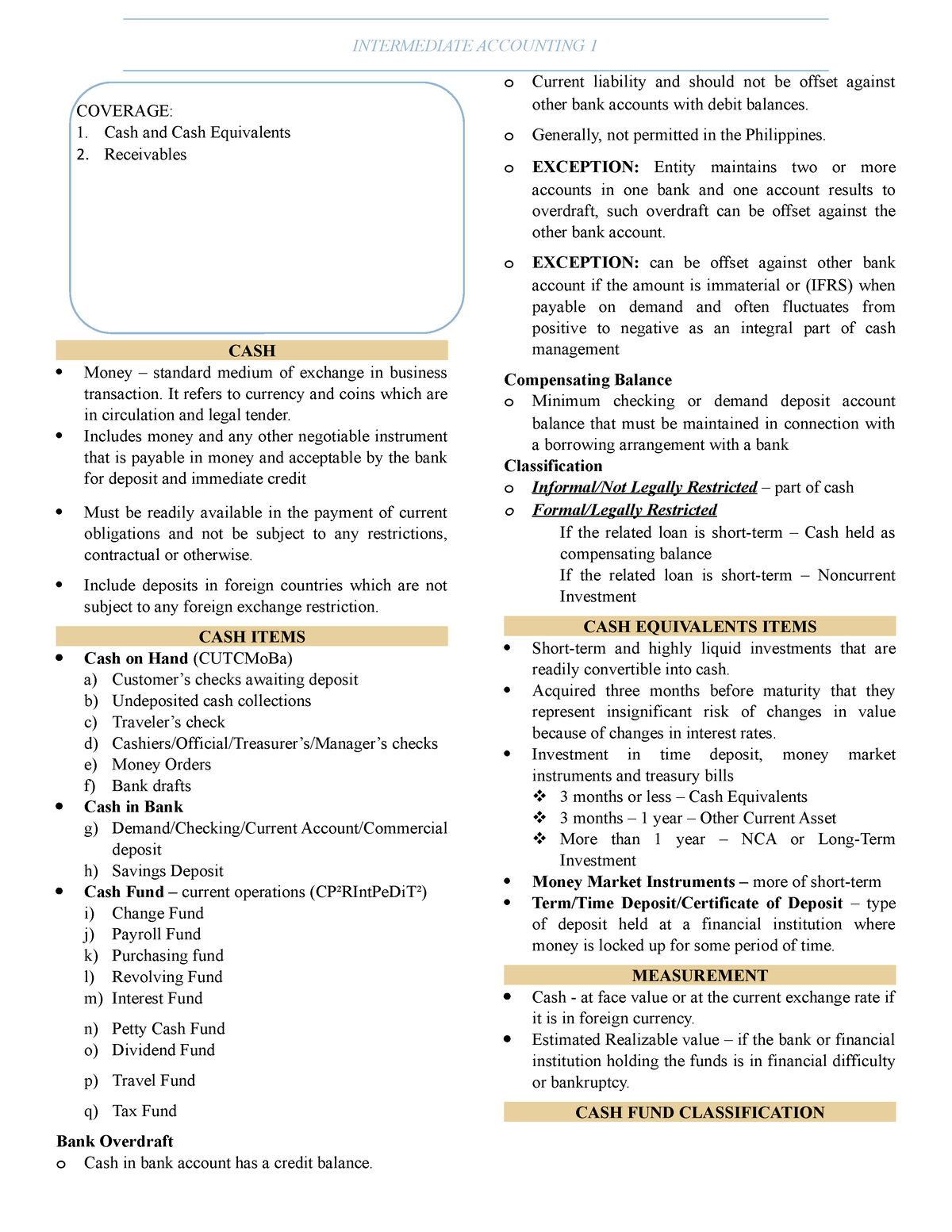 Intermediate Accounting 1 - INTERMEDIATE ACCOUNTING 1 CASH Money ...