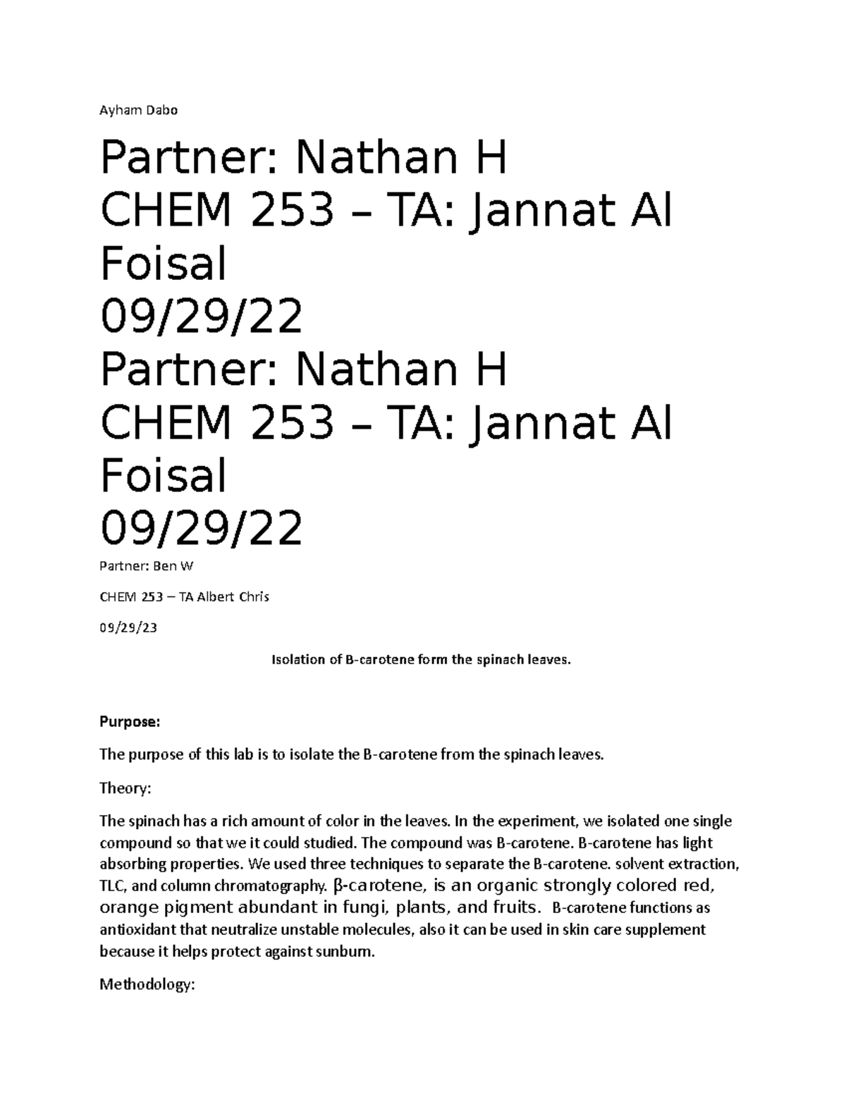 Experment 5 - lab report for experiment 5 - Ayham Dabo Partner: Nathan ...