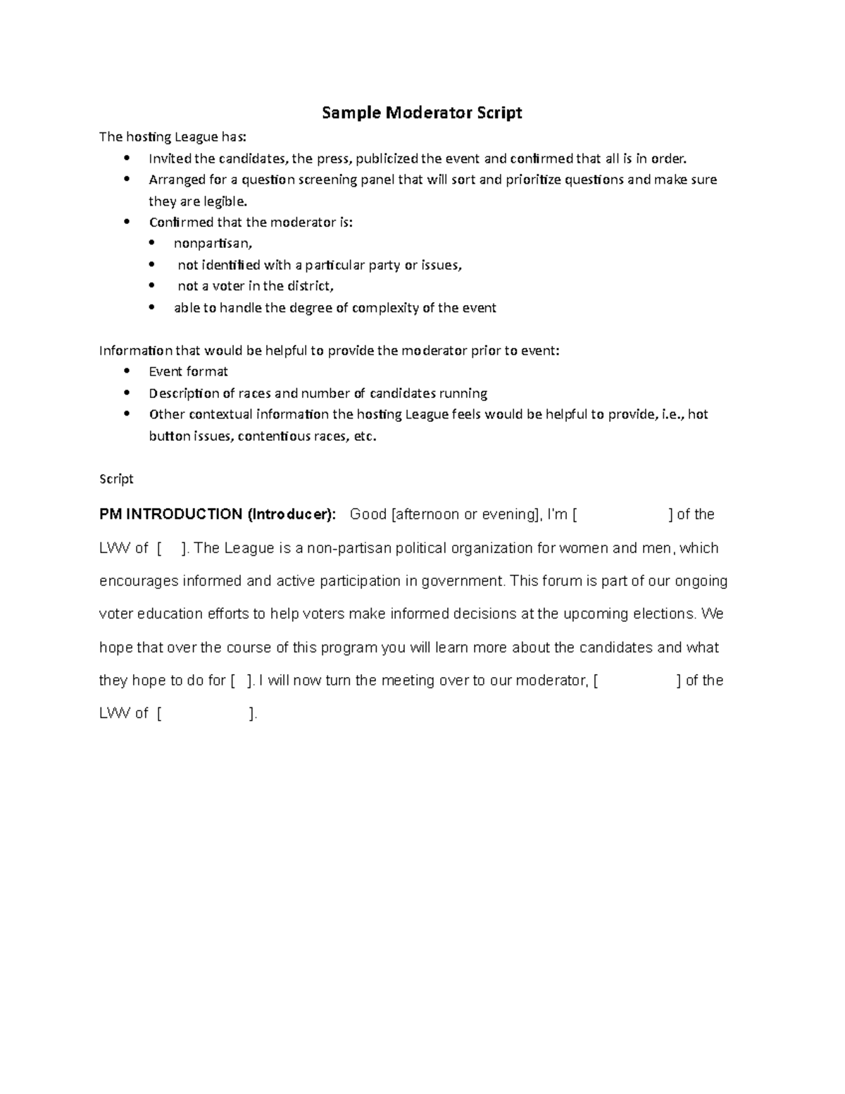 Sample-Moderator-Script - Sample Moderator Script The hosting League