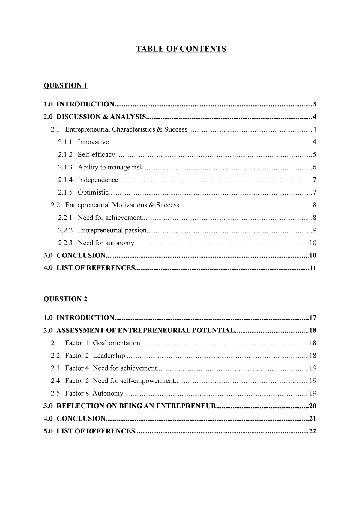 Ent Psychology - Report - Table Of Contents Question 1 - Studocu