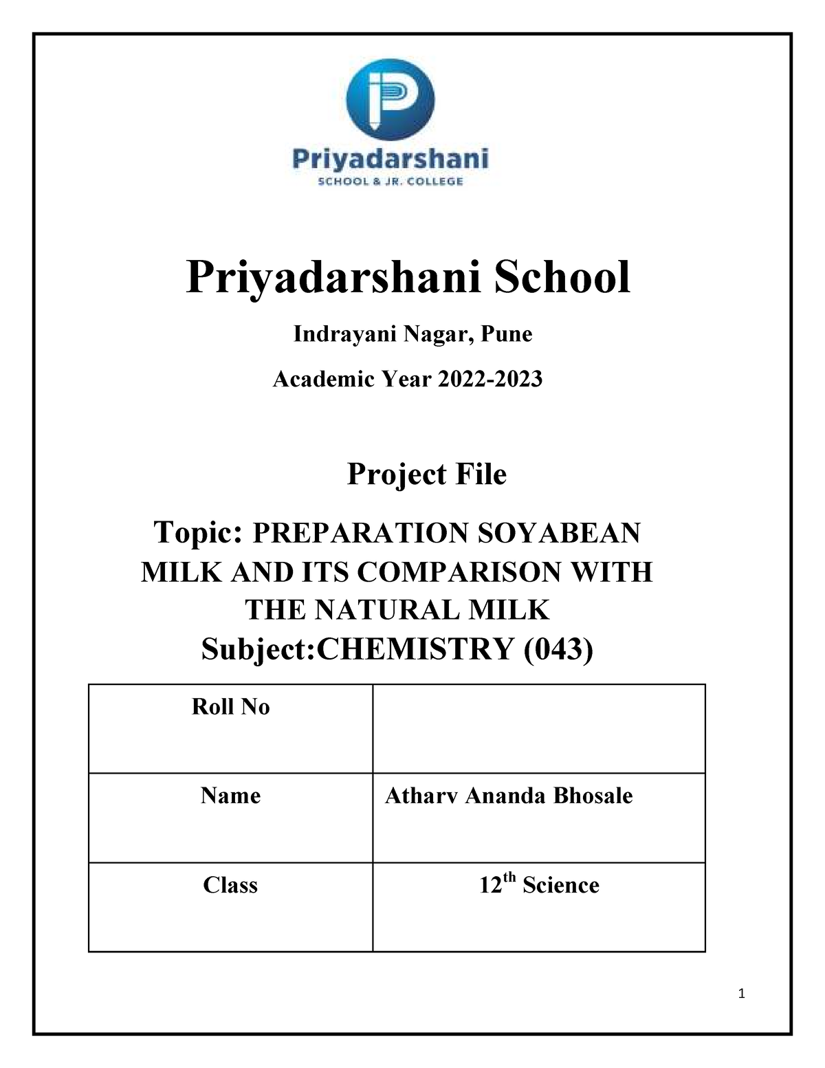 Chemistry Investigation Project Atharv Bhosale 2022-23 - Priyadarshani ...