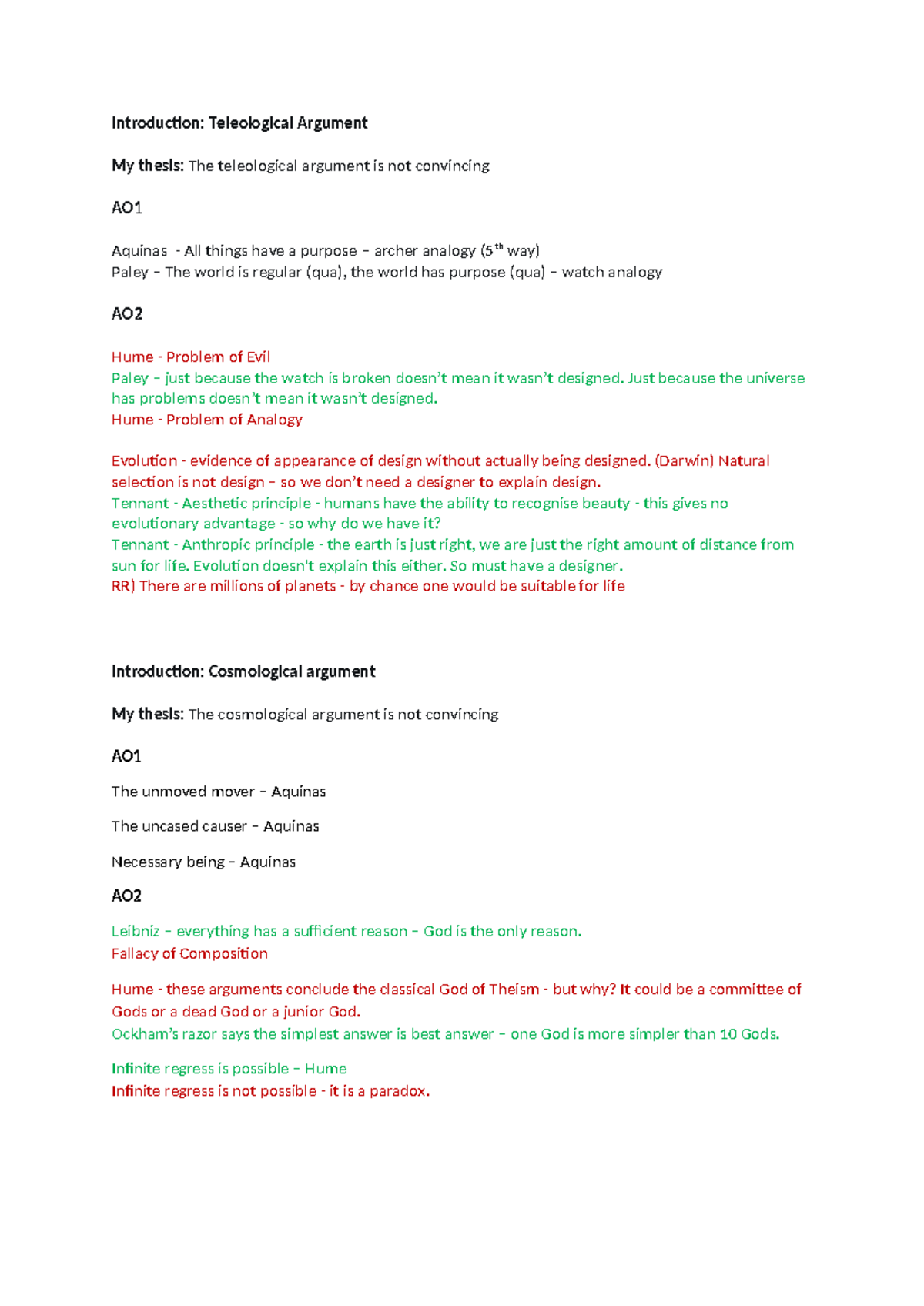 Essay plans - observation - Introduction: Teleological Argument My ...