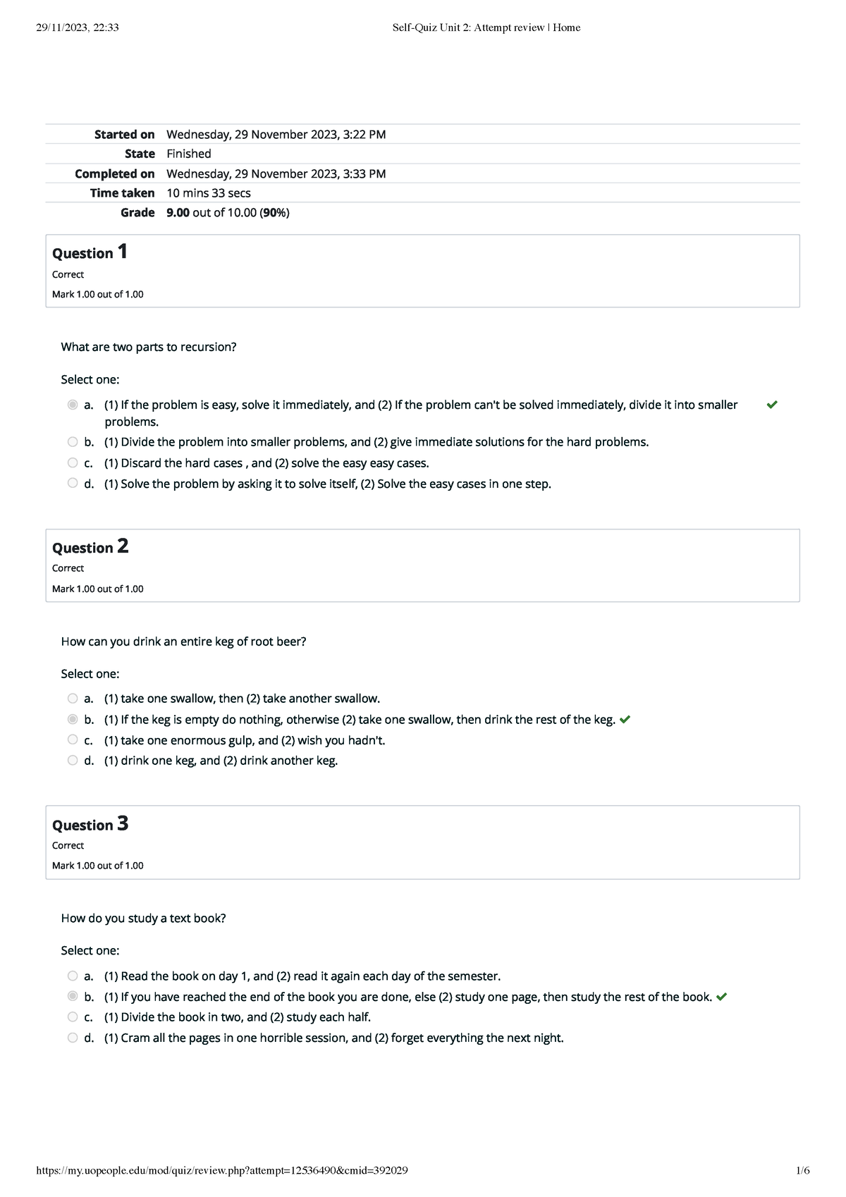 Self-Quiz Unit 2 Attempt review 1 Home - Started on Wednesday, 29 ...