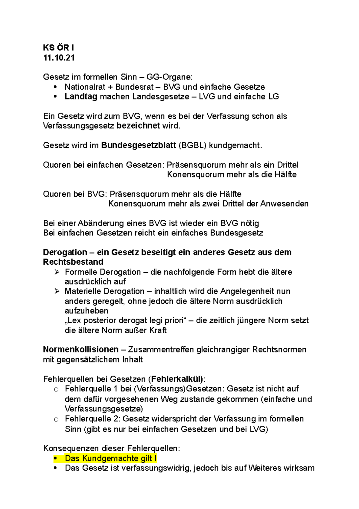 Gesetze Im Formellen Sinn Öffentliches Recht Zusammenfassung der 3. Vorlesung - KS ÖR I 11