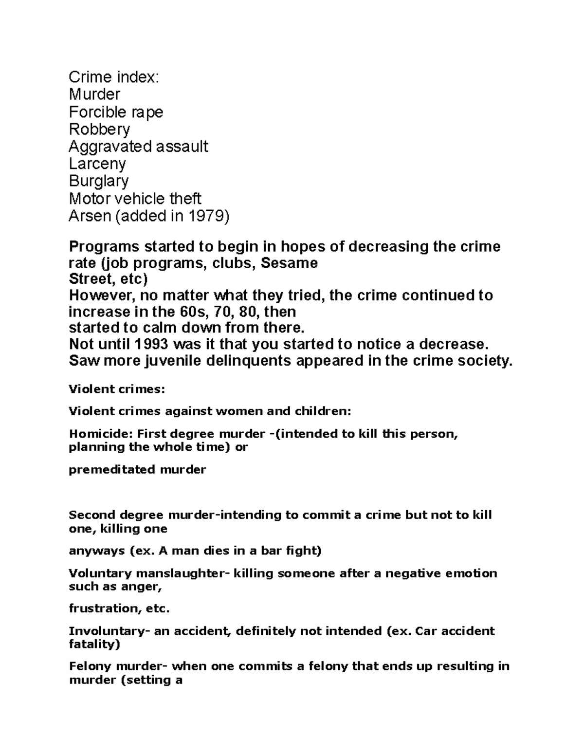 Criminal justice 101 notes - Crime index: Murder Forcible rape Robbery ...