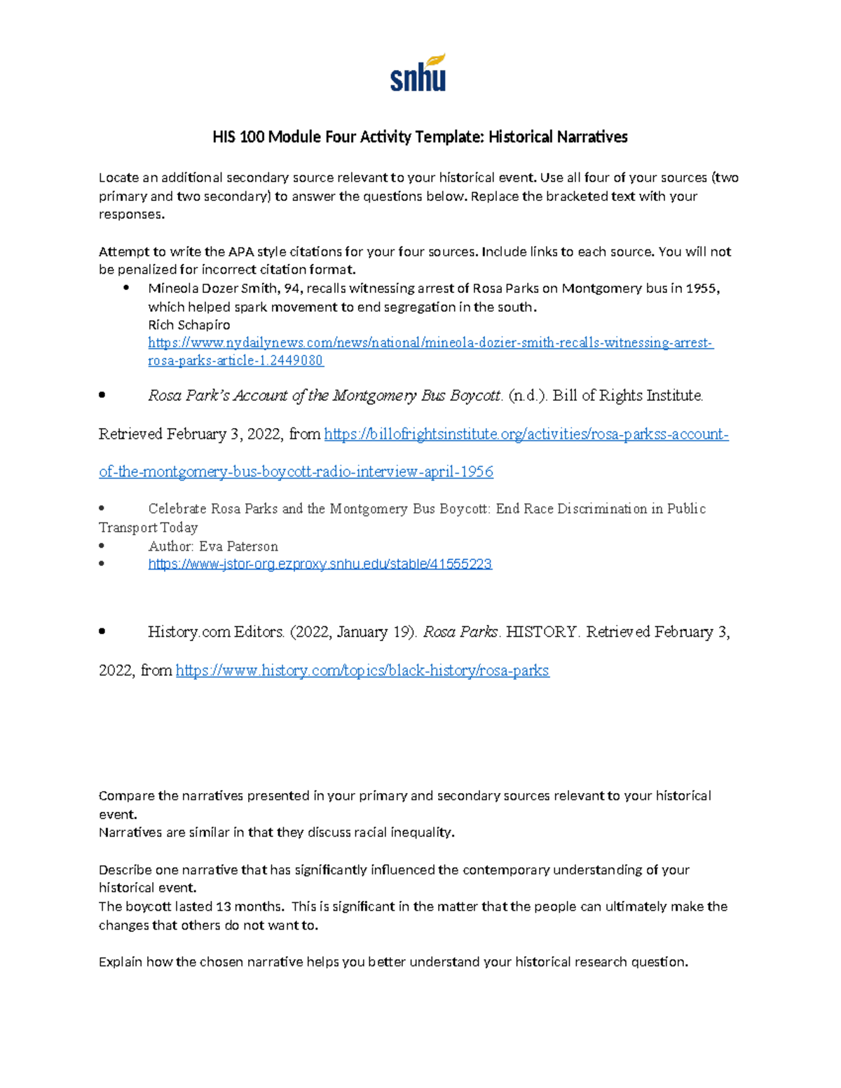 1HIS 100 Module Four Activity Narratives revised - HIS 100 Module Four ...
