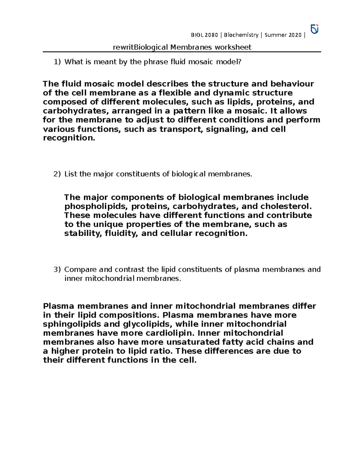 Crash Course Membranes And Transport Worksheet Answers