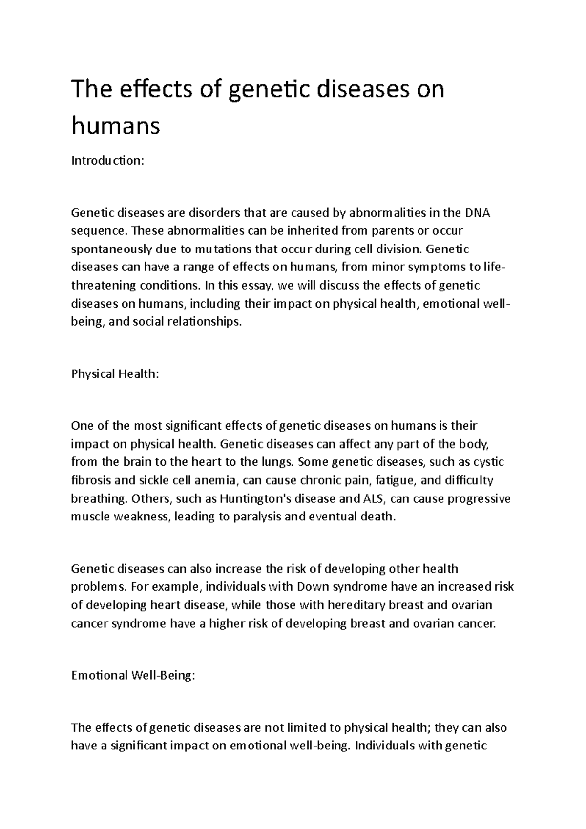 The effects of diseases on humans The effects of