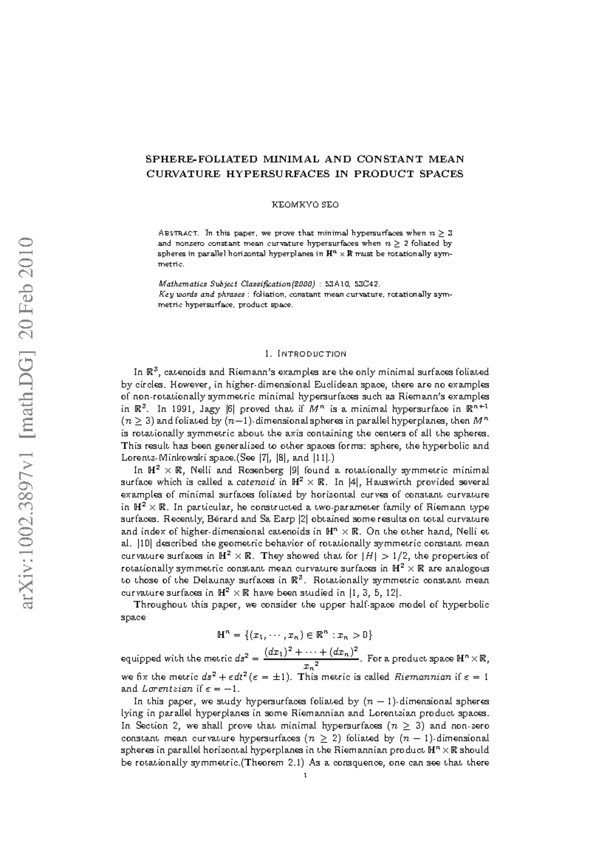 1002 - Cours - arXiv:1002 [math] 20 Feb 2010 SPHERE-FOLIATED MINIMAL ...