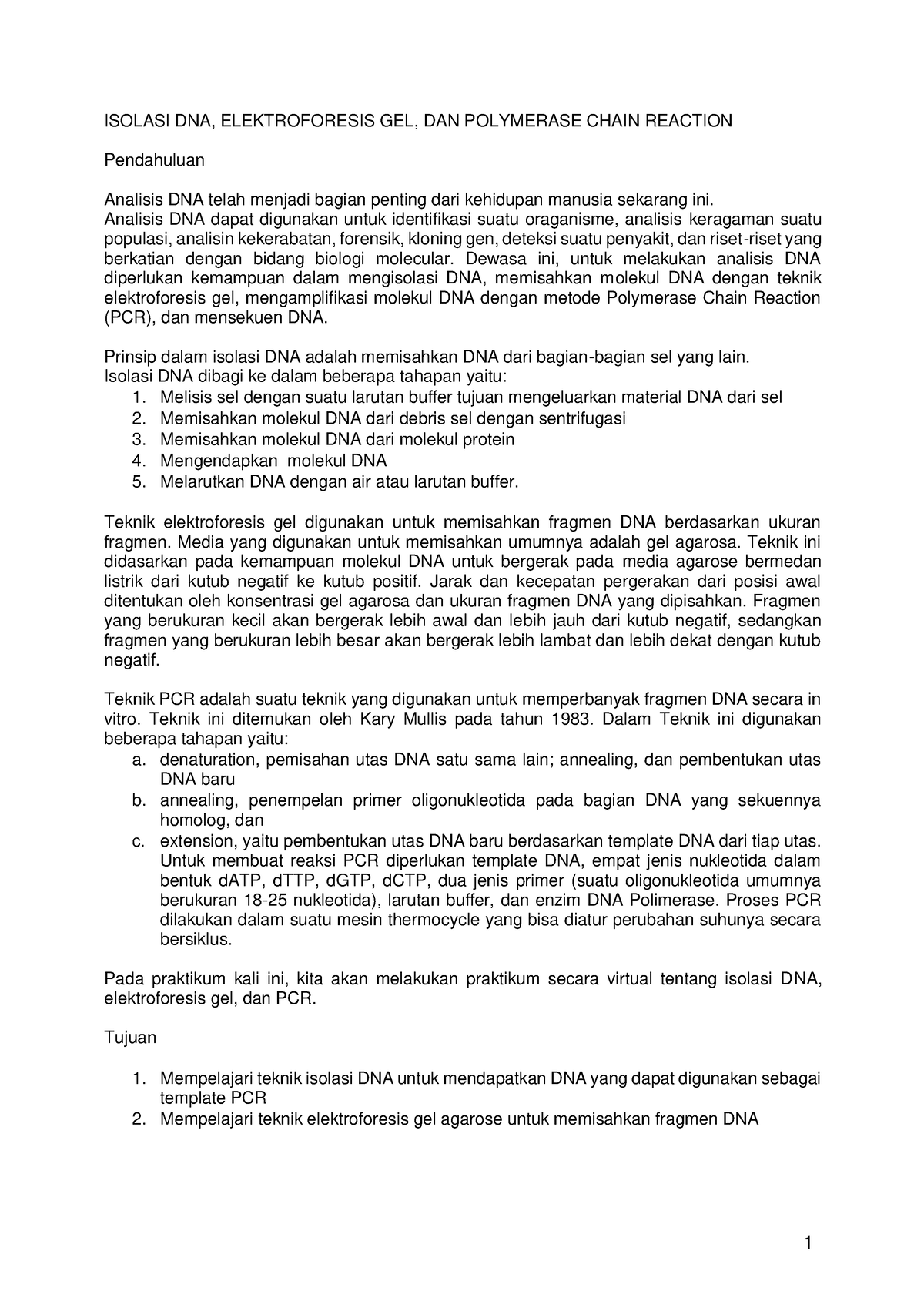 Materi Isolasi DNA - ISOLASI DNA, ELEKTROFORESIS GEL, DAN POLYMERASE ...