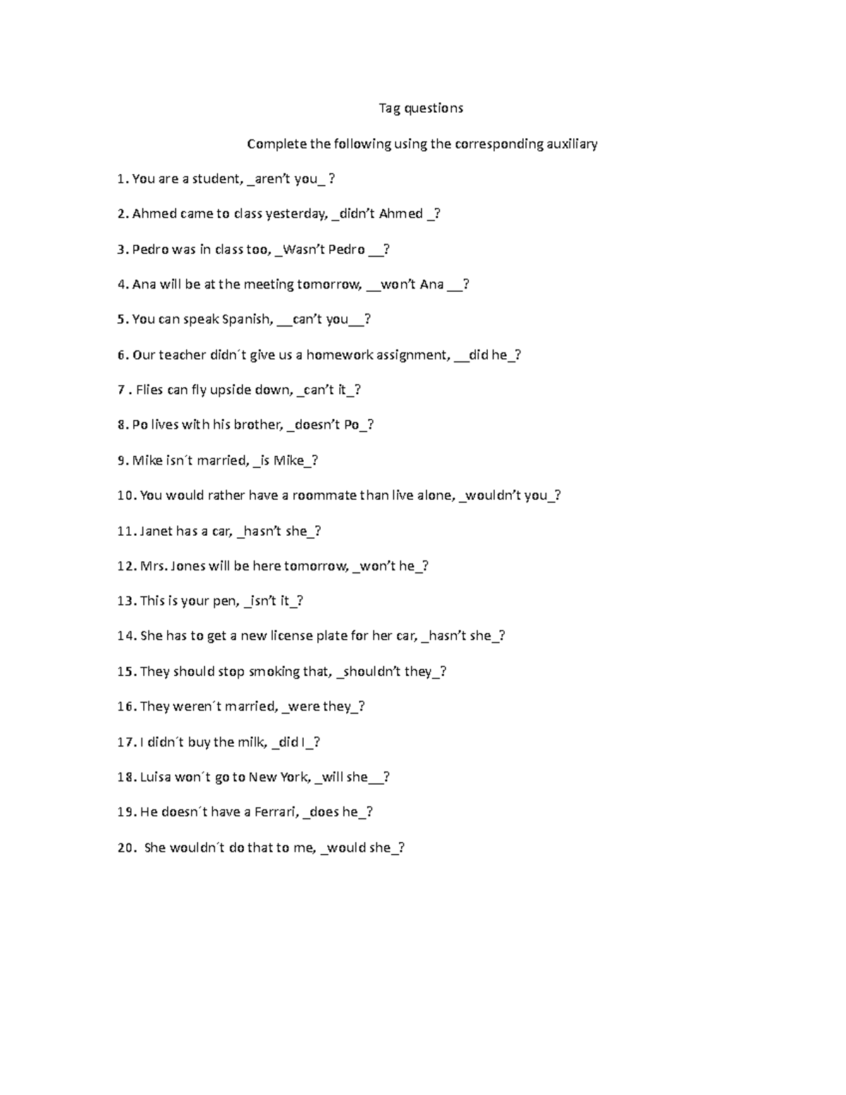 Copia de English+3+In-class+Activity+Lesson+15+Tag+questions+2 - Tag ...