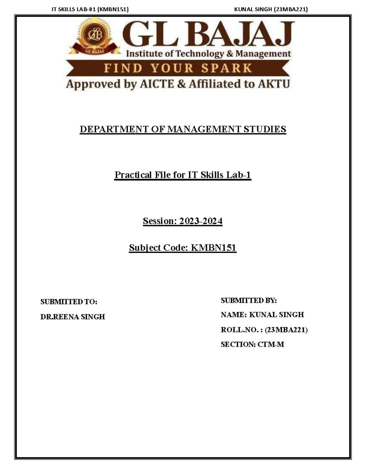 IT FILE by Kunal Singh - DEPARTMENT OF MANAGEMENT STUDIES Practical ...