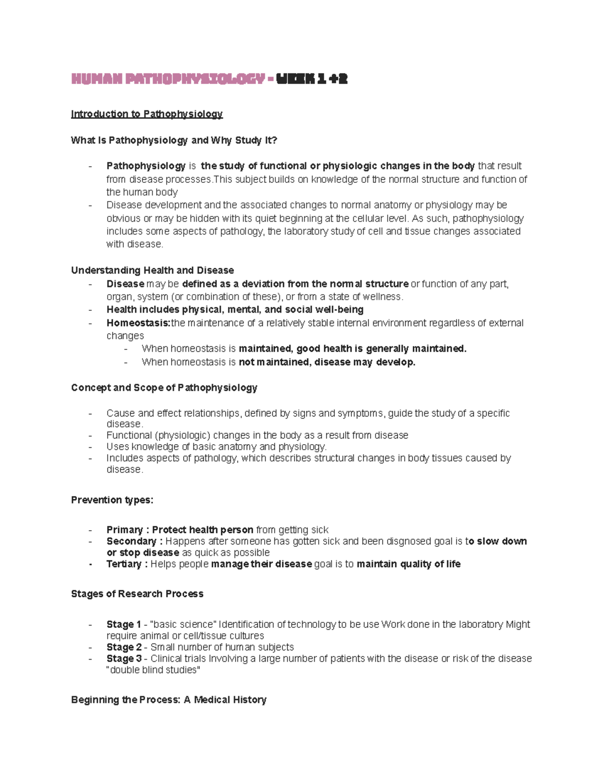 Paramedic Human Pathophysiology - Week 1 + 2 - Human Pathophysiology ...