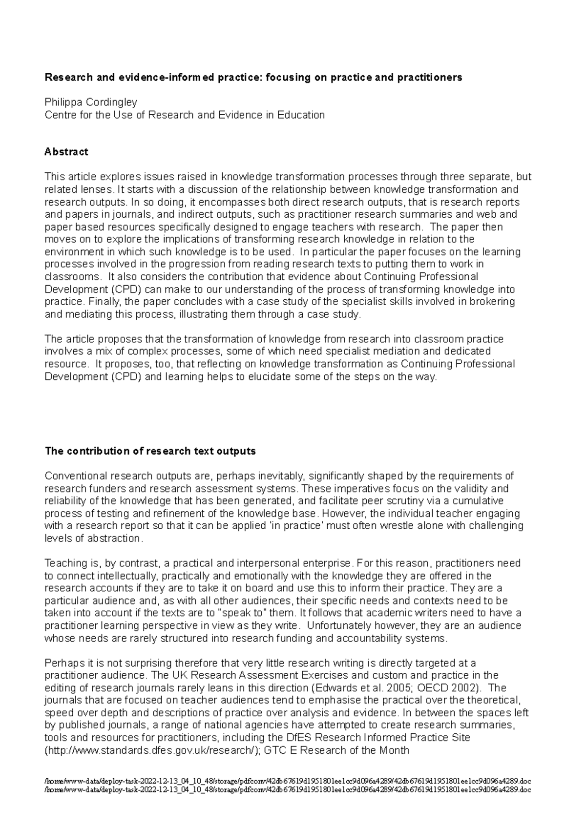 Cambridge Journal- Research and evidence-informed practice - Research ...