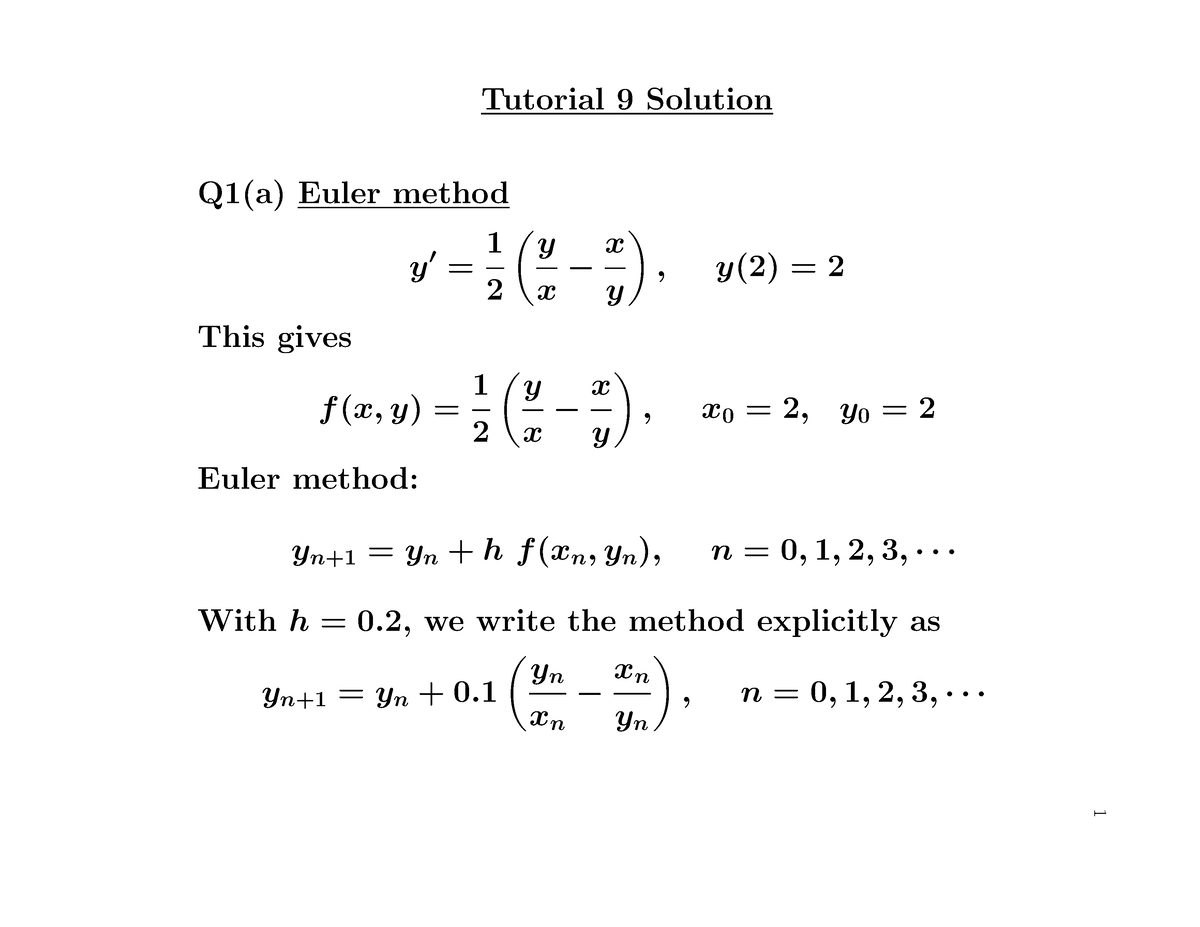 2106-tutorial-9-solution-tutorial-9-solution-q1-a-euler-method-y