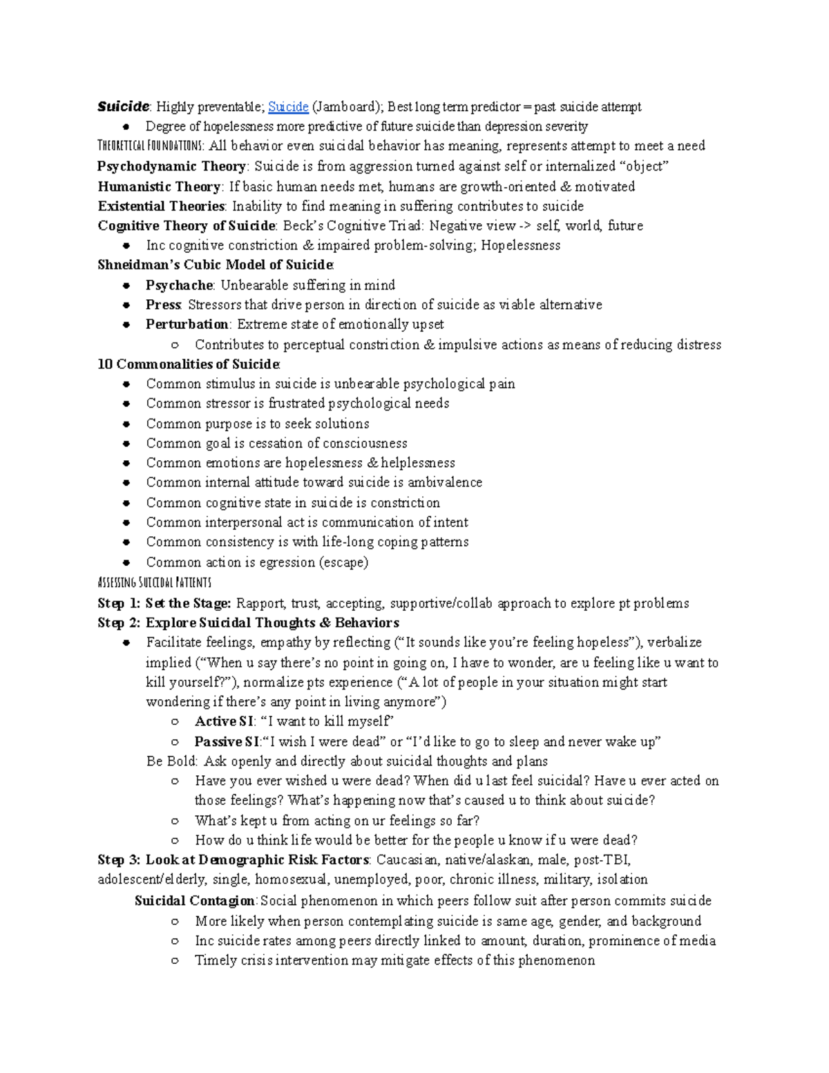 Mental Health Competencies Exam 2 Review - Suicide: Highly preventable ...